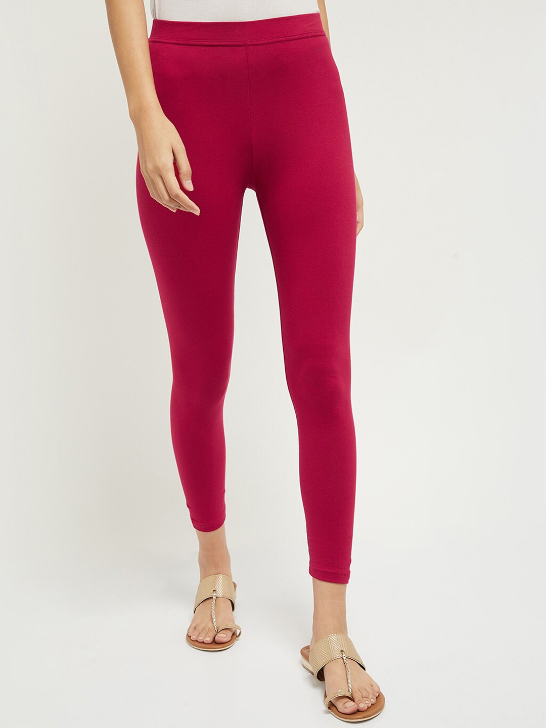 

max Women Fuchsia-Pink Solid Ankle-Length Leggings