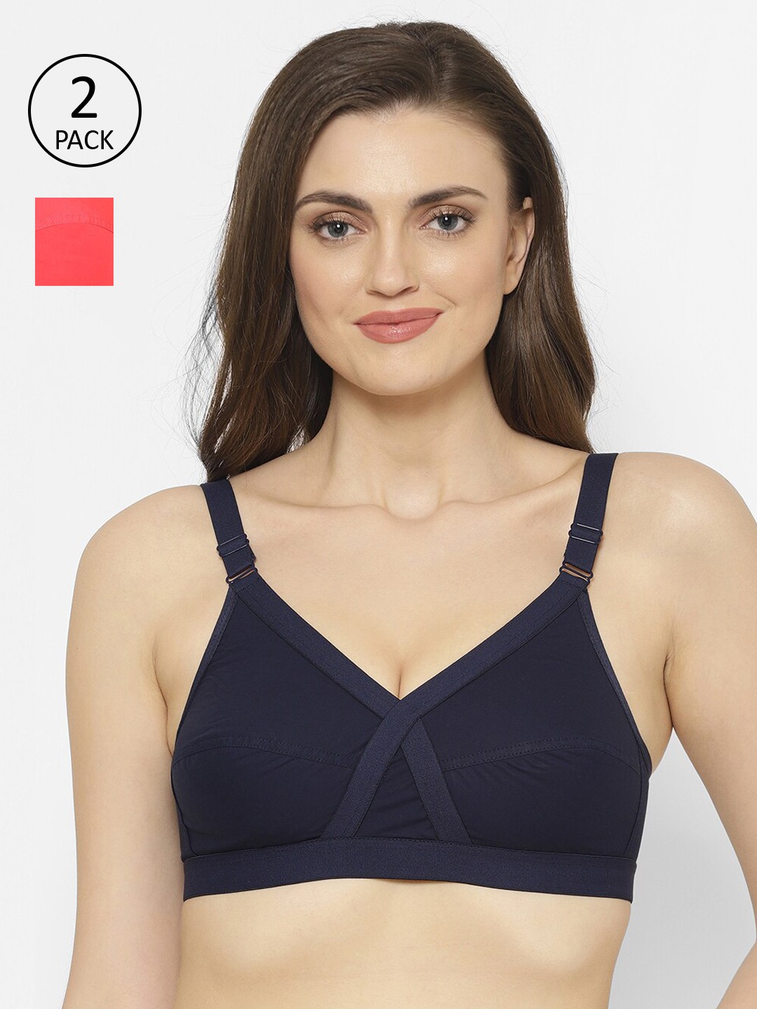 

Floret Pack of 2 Non-Padded Non-Wired Full Coverage Cotton Bras with All Day Comfort, Red