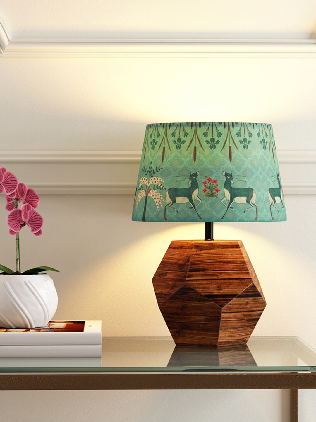 

India Circus by Krsnaa Mehta Green Mirroring Deer Garden Hexagonal Bedside Standard Lamp