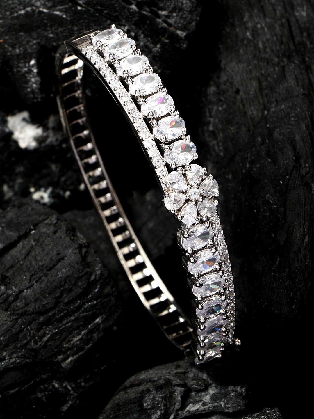 

ANIKAS CREATION Silver-Plated White AD-Studded Bangle-Style Bracelet