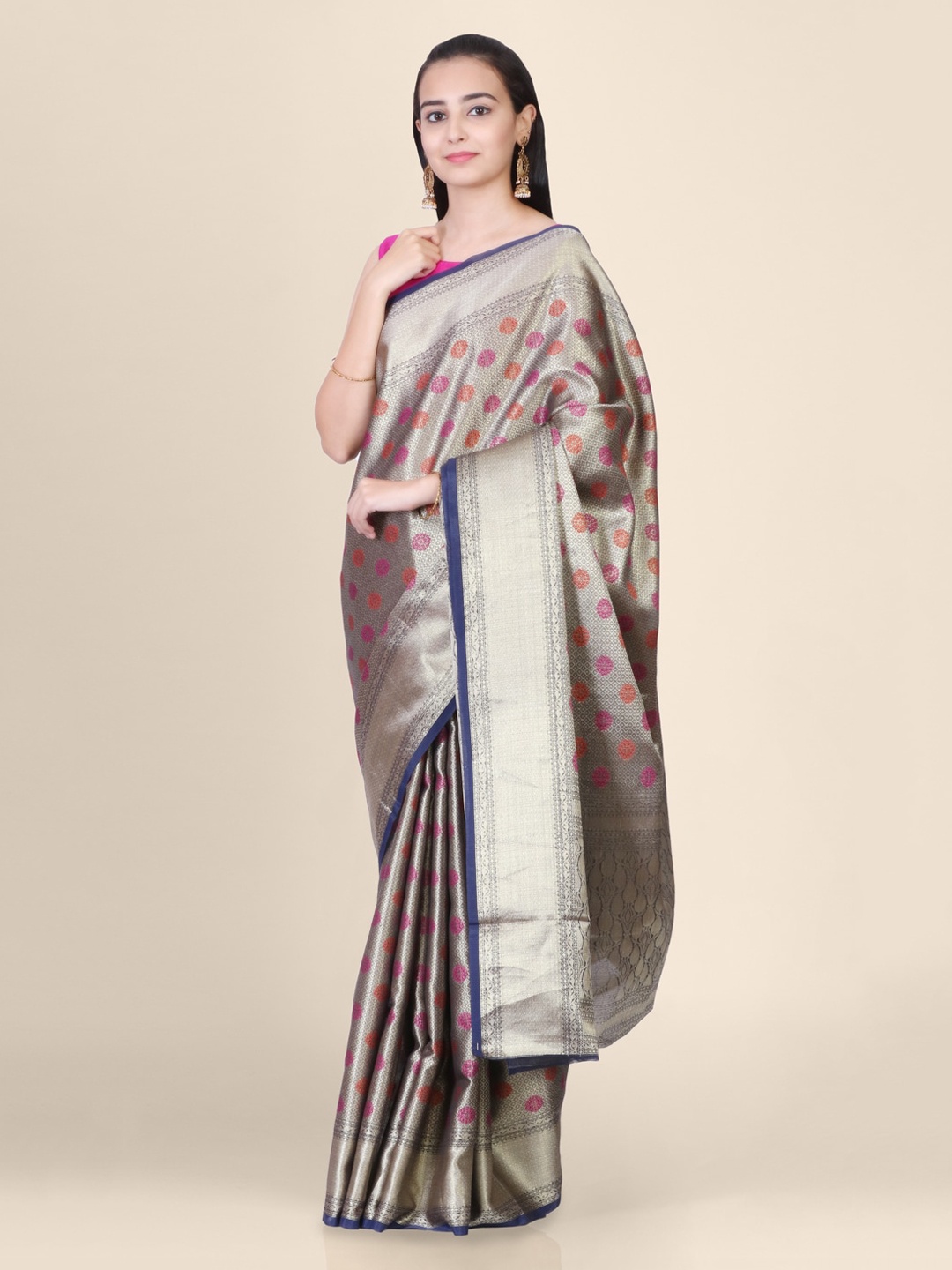 

Hastakala Blue & Gold-Toned Jute Silk Woven Design Handloom Kota Saree