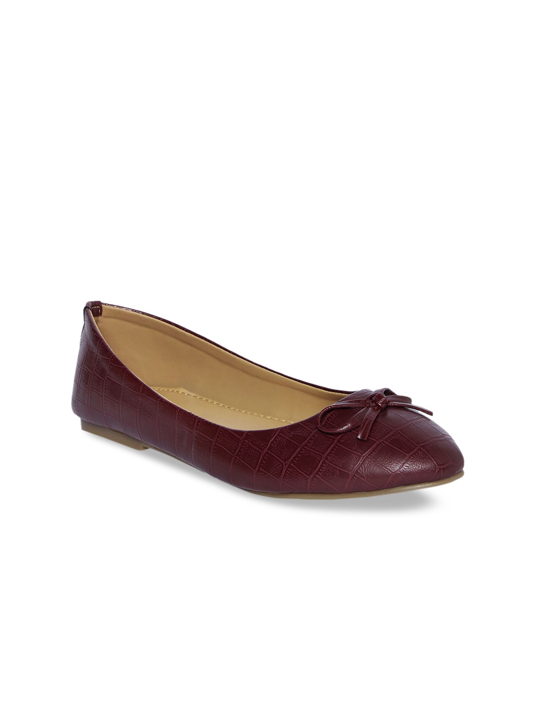 

People Women Brown Solid Leather Ballerinas