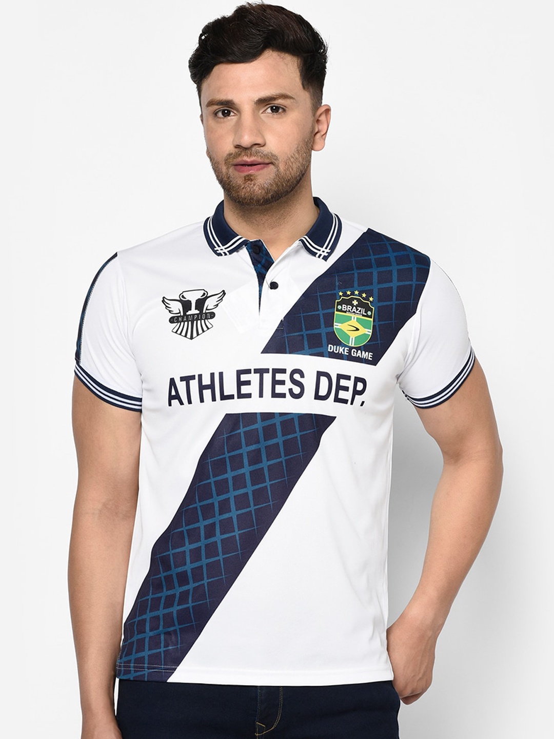 

Duke Men White Printed Polo Collar T-shirt