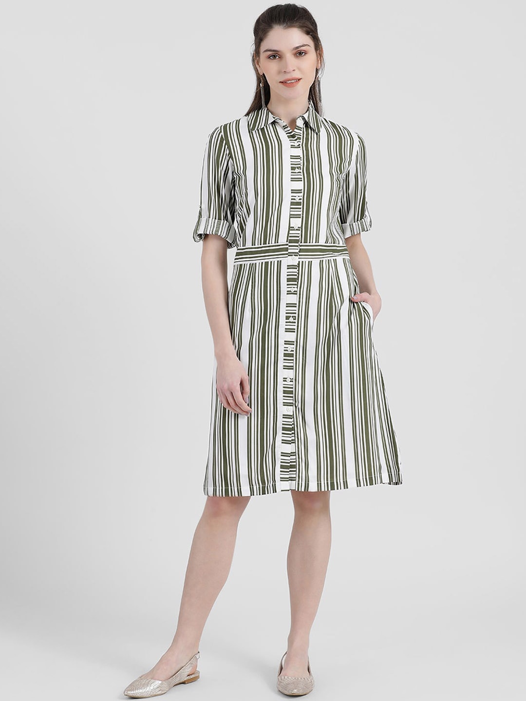 

Zink London Women White Striped Shirt Dress