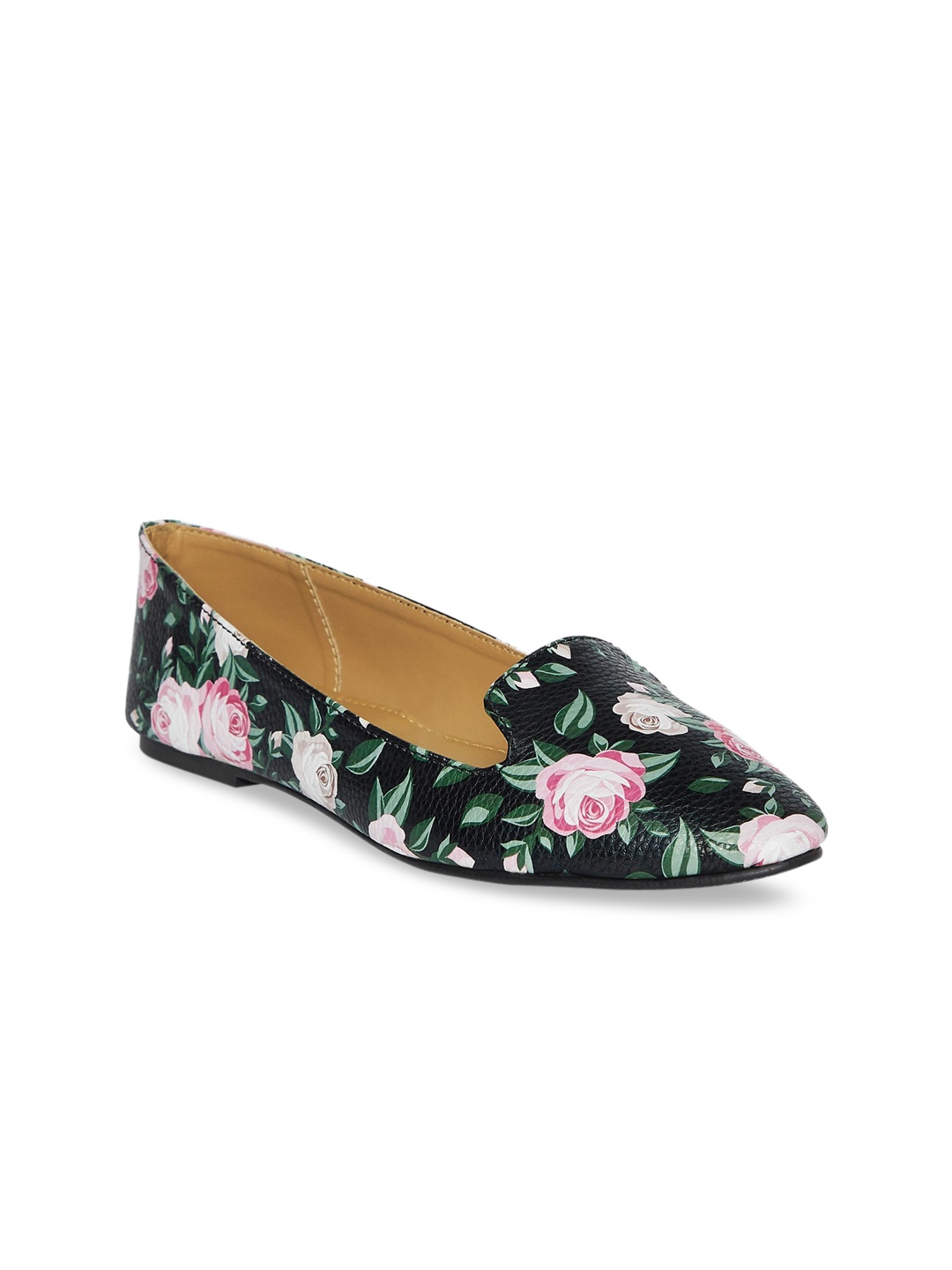 

People Women Black Printed Leather Ballerinas