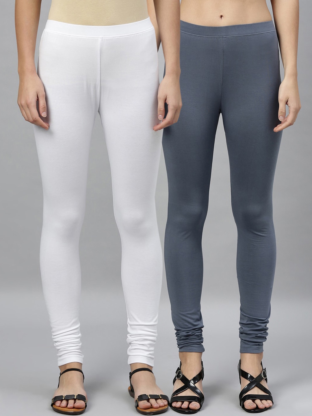 

Kryptic Women Pack Of 2 Solid Churidar-Length Leggings, Grey