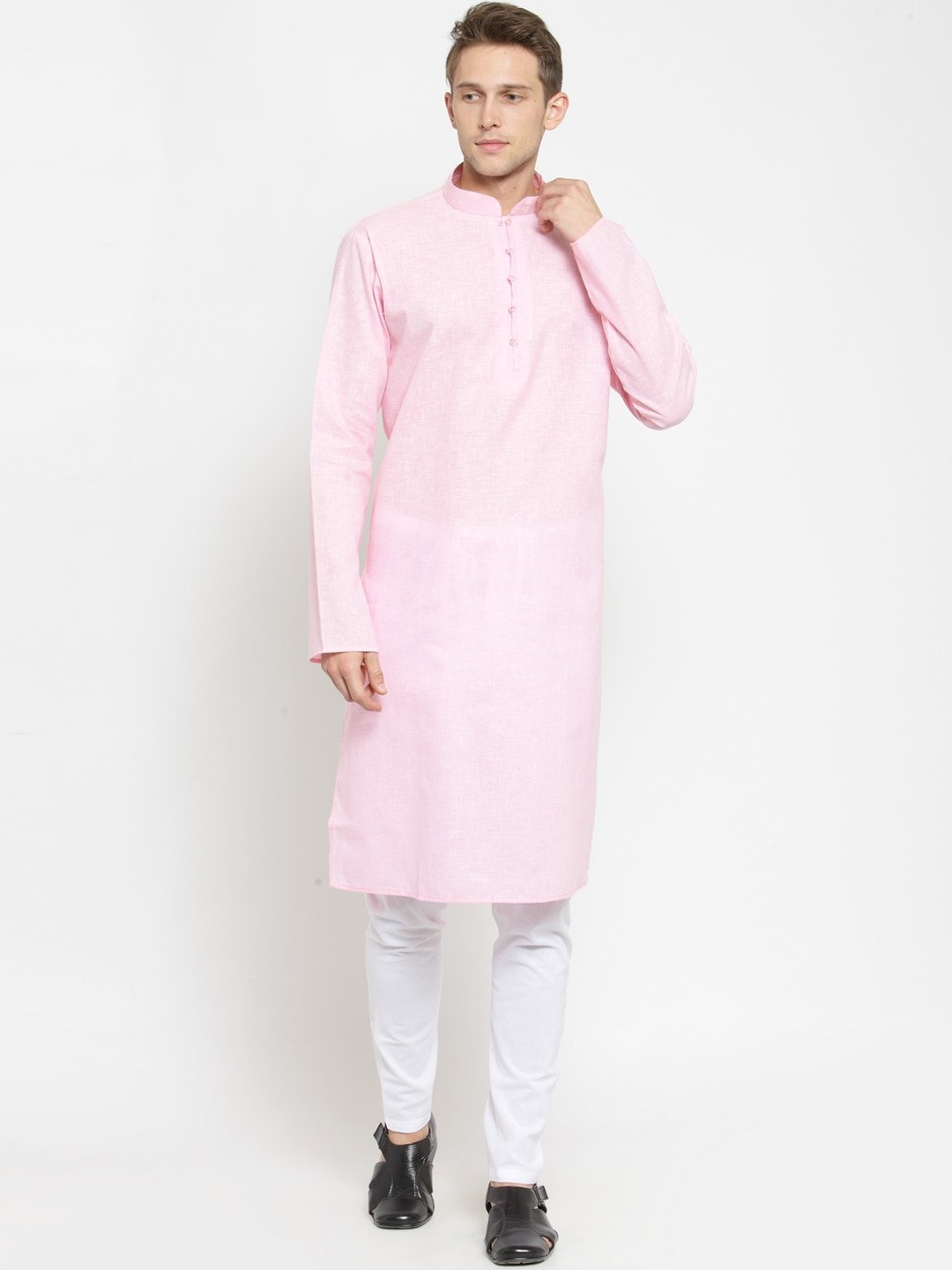 

RG DESIGNERS Men Pink & White Solid Kurta with Pyjamas