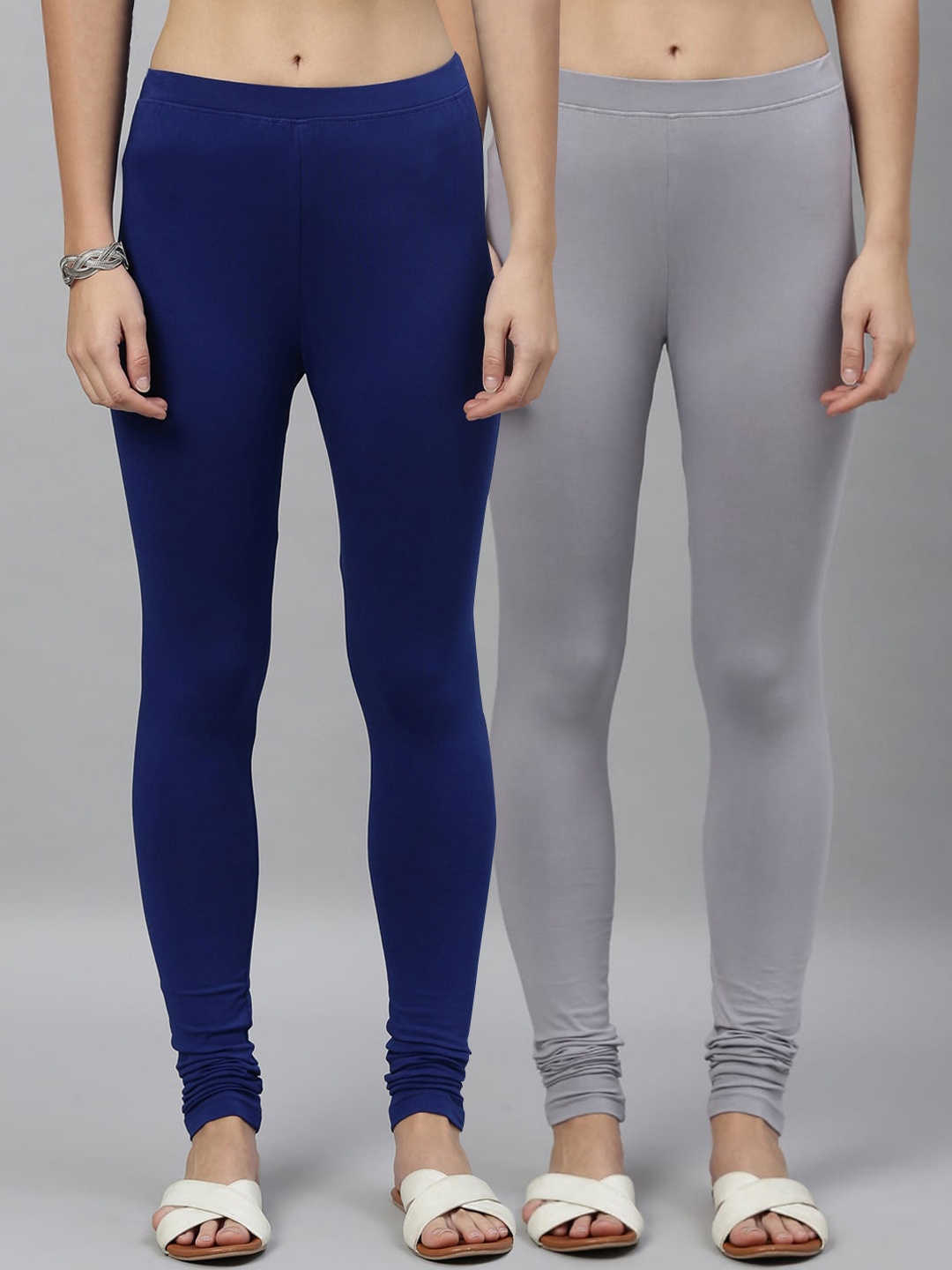 

Kryptic Women Pack Of 2 Solid Churidar-Length Leggings, Grey