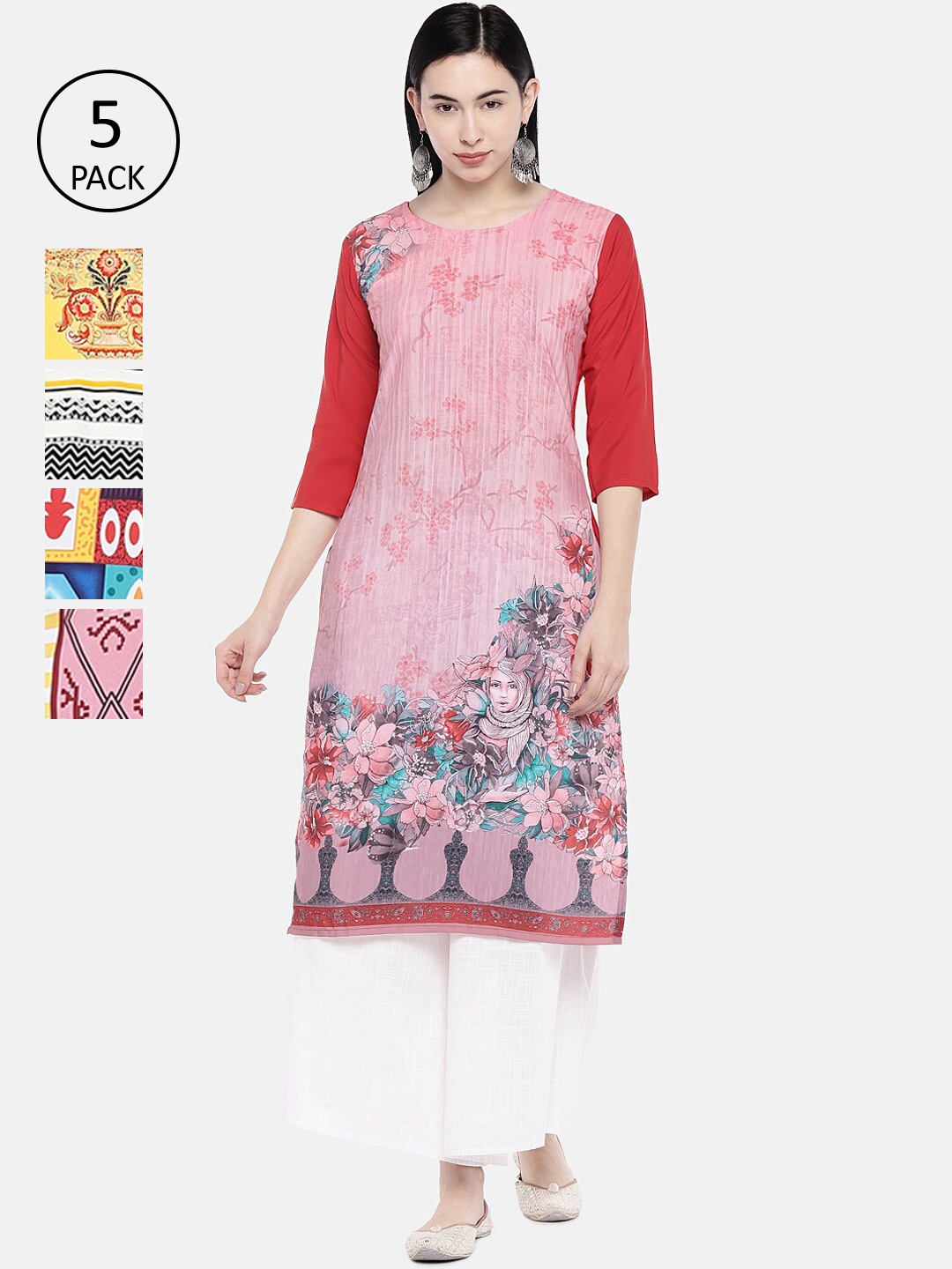 

7Threads Women Pack of 5 Multicoloured Printed Straight Kurtas, Multi