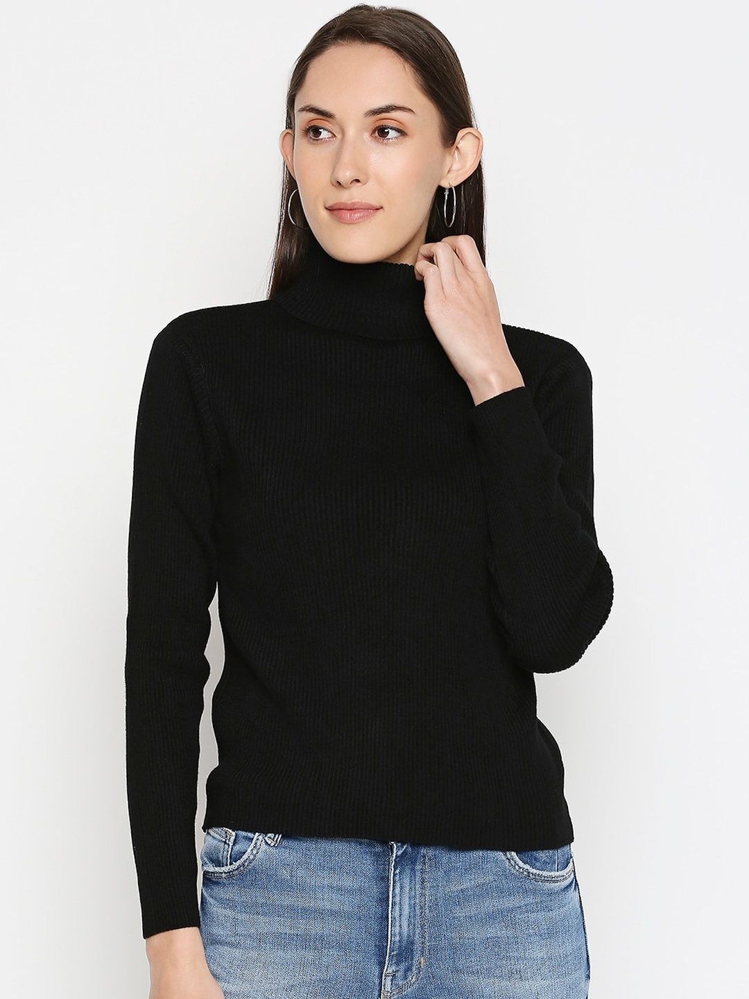 

Honey by Pantaloons Women Black Ribbed Pullover Sweater