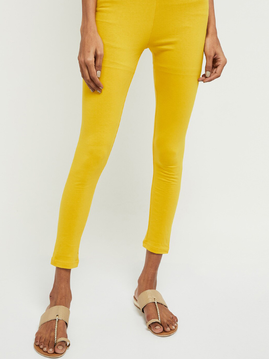 

max Women Mustard Yellow Solid Ankle-Length Leggings