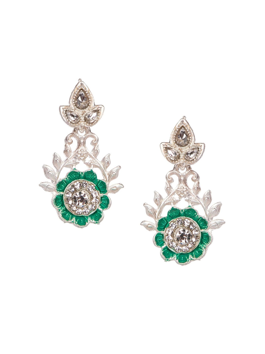 ANIKAS CREATION Green Contemporary Drop Earrings