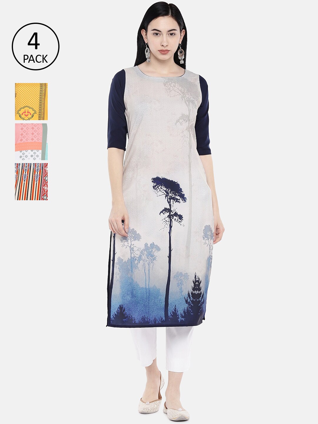 

7Threads Women Pack of 4 Multicoloured Printed Straight Kurtas, Multi