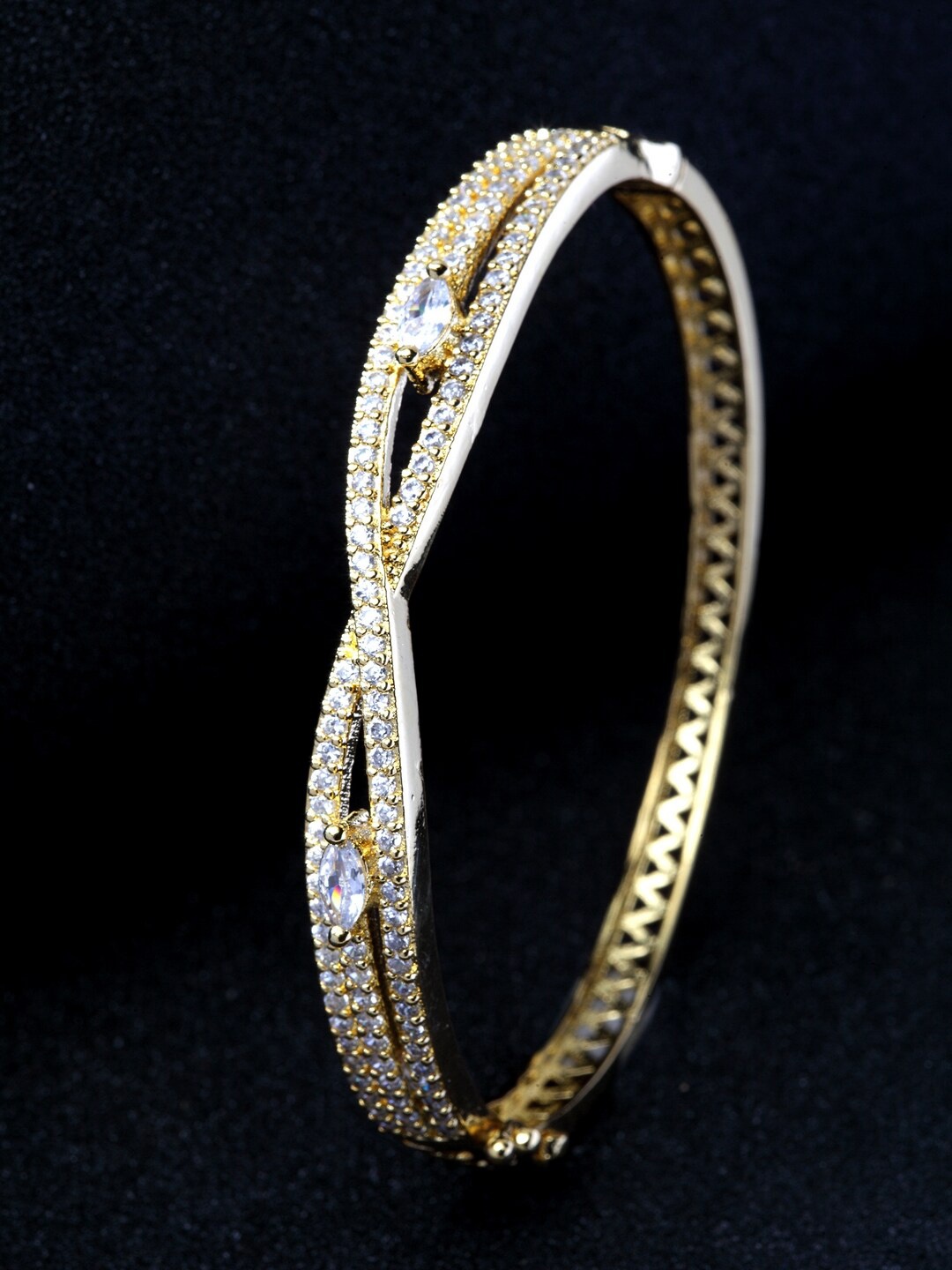 ANIKAS CREATION Gold-Plated White AD-Studded Bangle-Style Bracelet