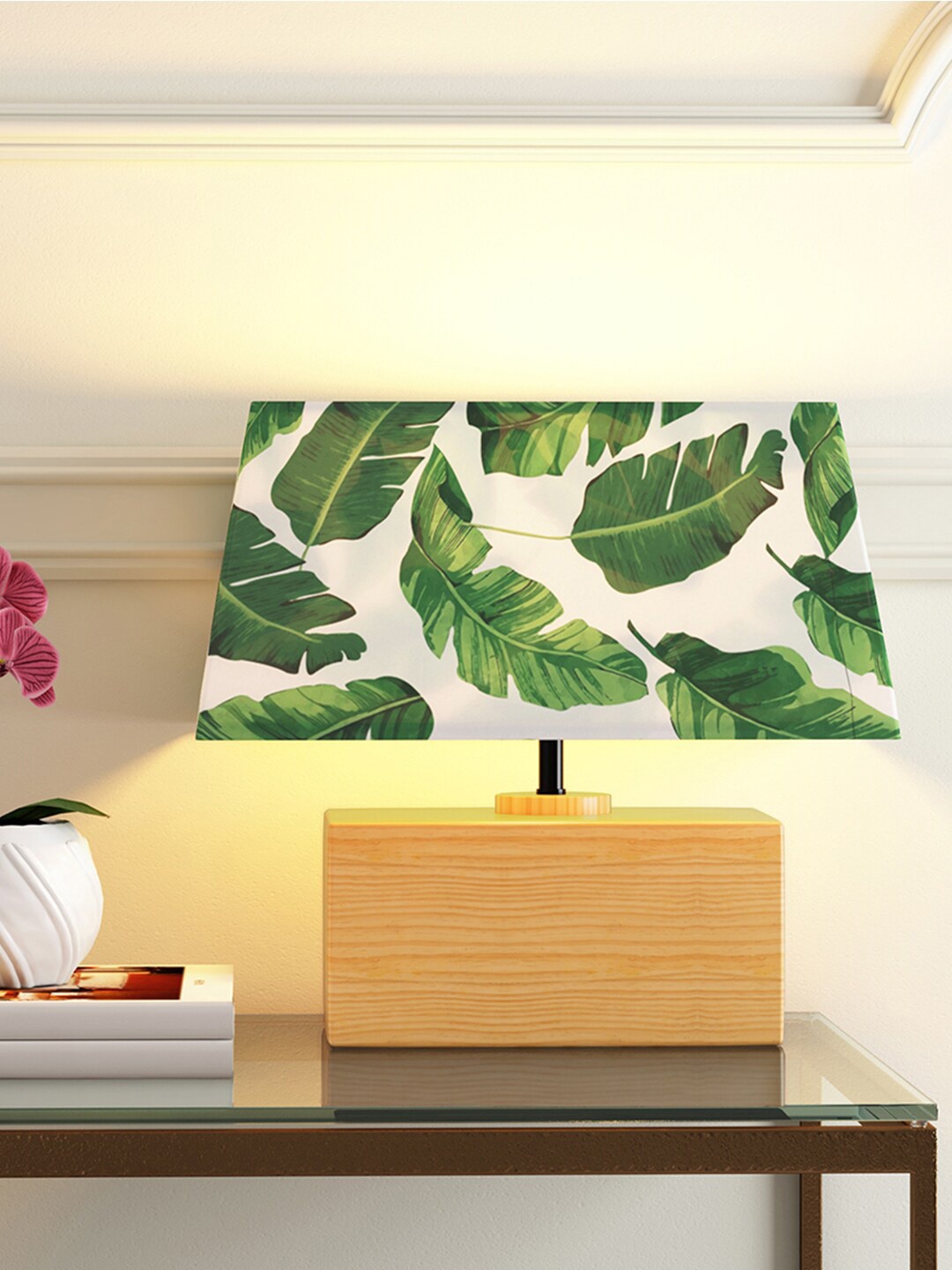 

India Circus by Krsnaa Mehta White & Green Printed Rectangular Table Lamp