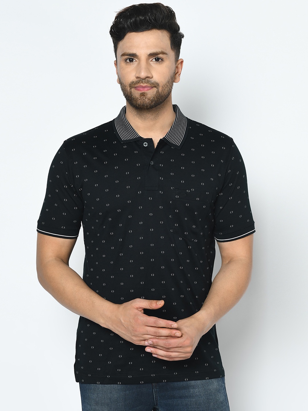 

Duke Men Black Solid Polo Collar T-shirt
