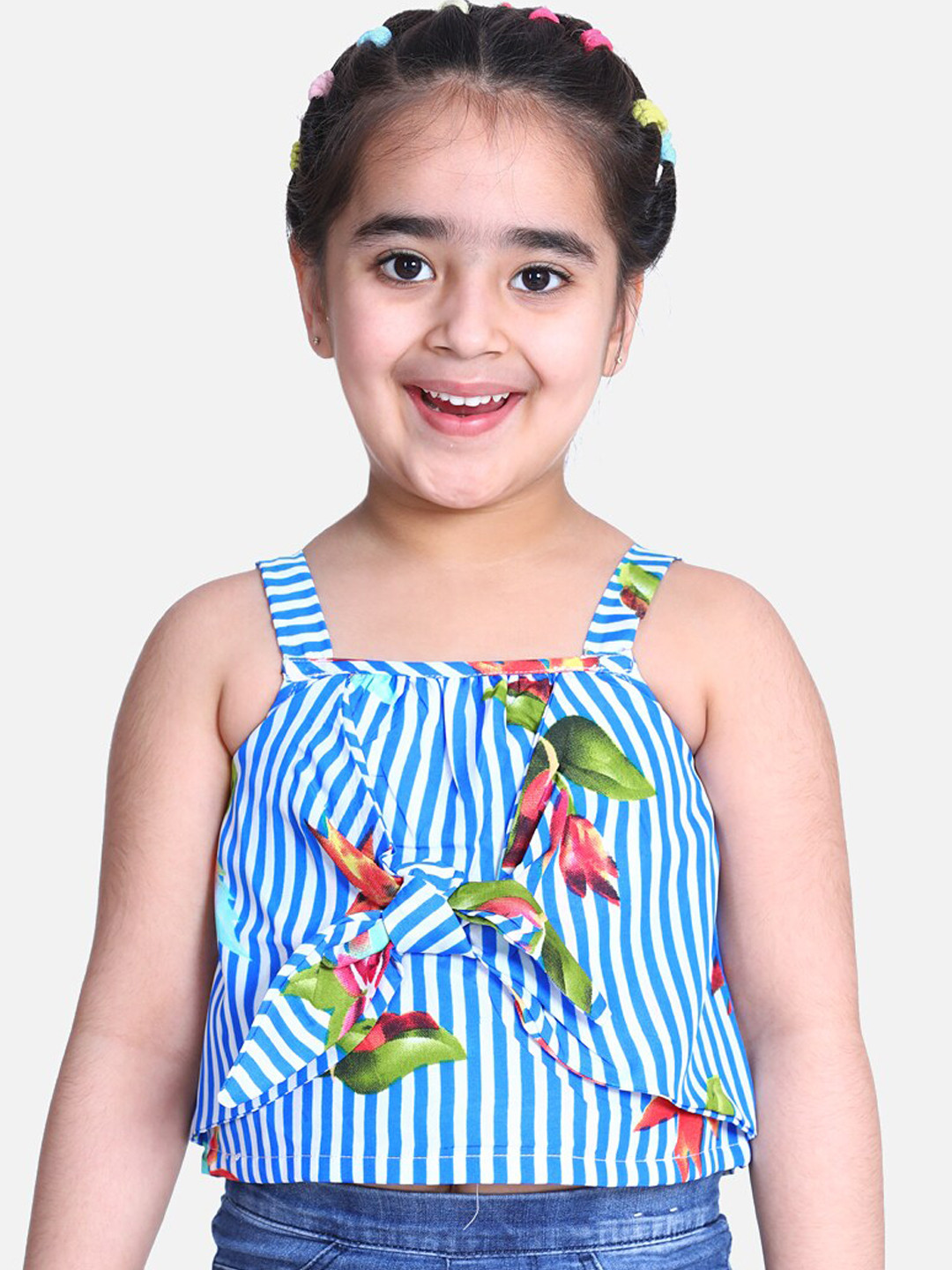 

Cutiekins Girls Blue & White Striped Front Knot Top