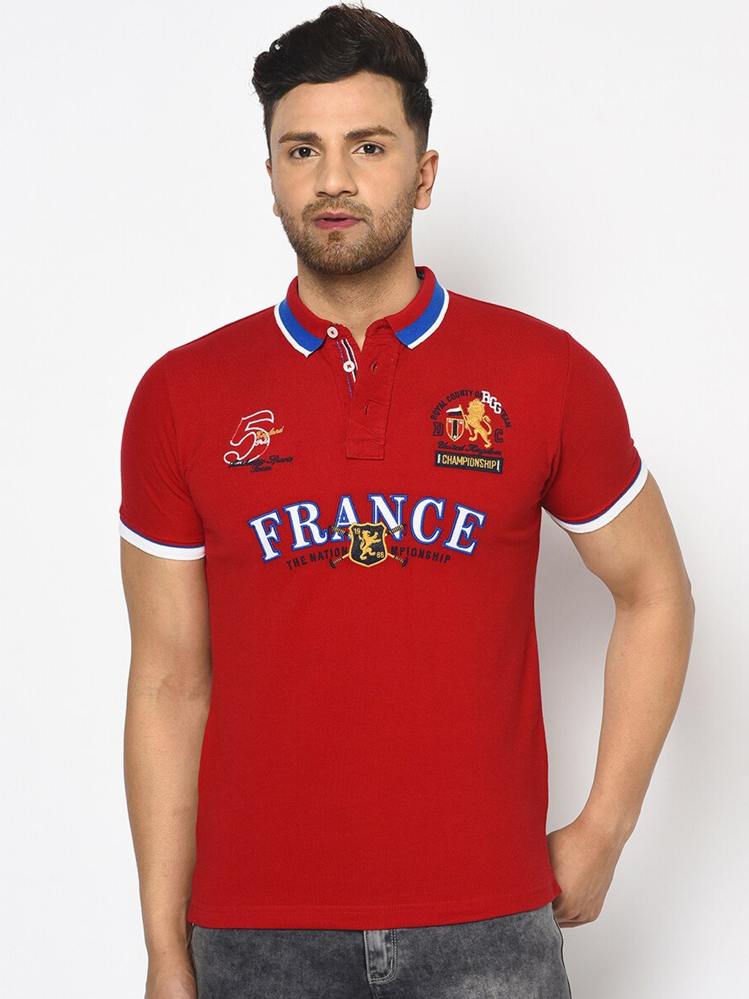 

Duke Men Red Solid Polo Collar T-shirt