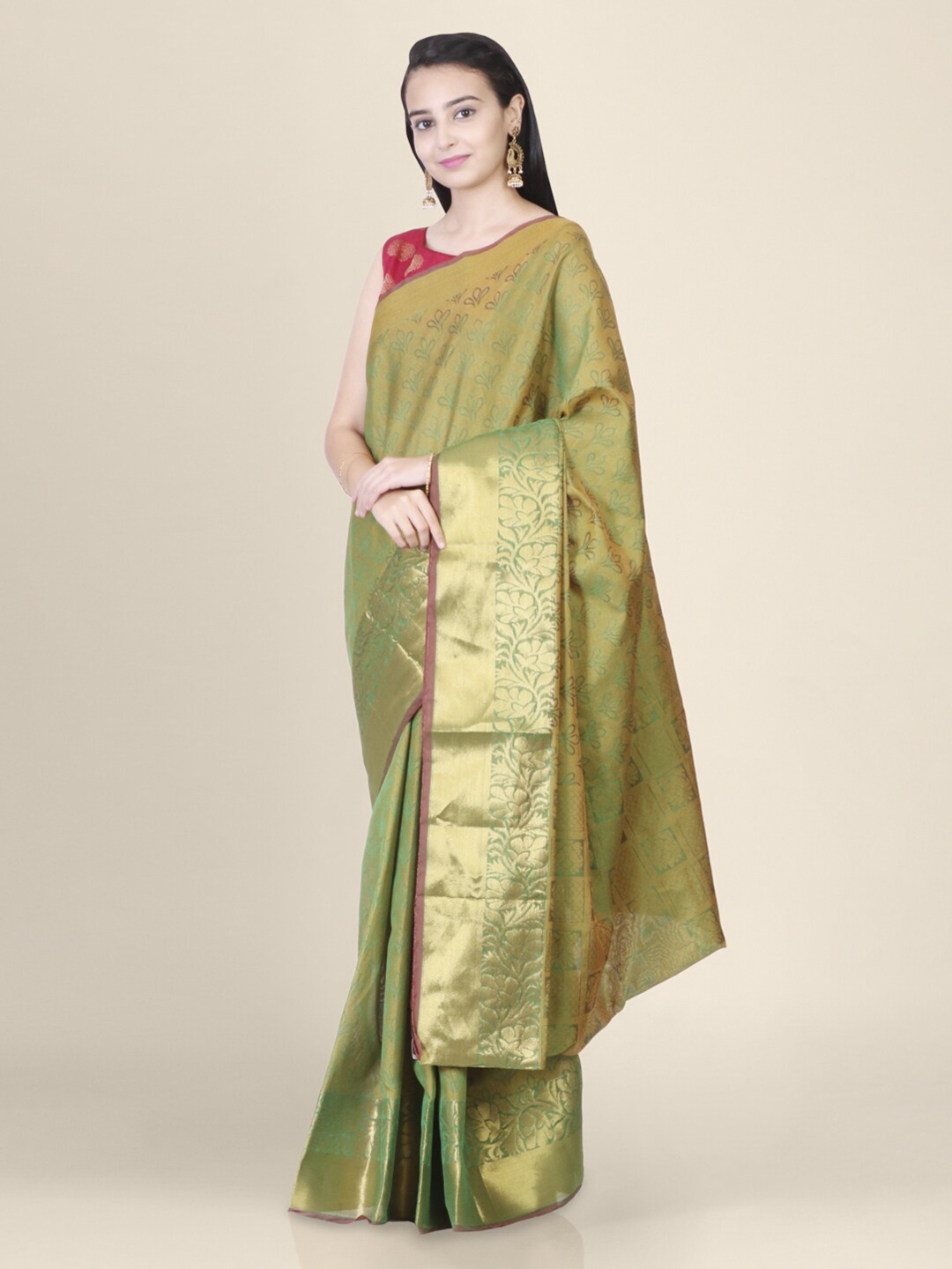 

Hastakala Green Silk Blend Woven Design Handloom Banarasi Saree