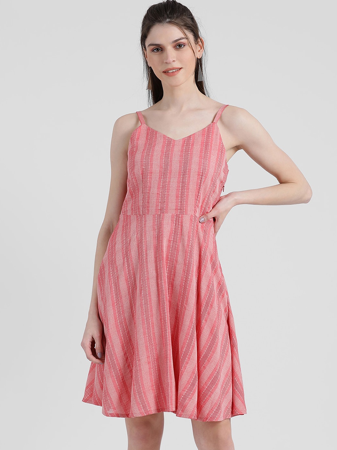 

Zink London Women Pink Striped Fit and Flare Dress
