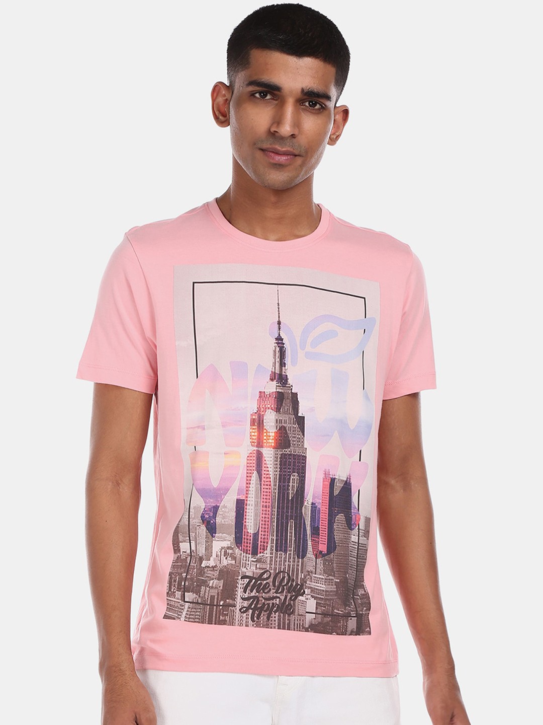 

Arrow Sport Men Pink Printed Round Neck Pure Cotton T-shirt