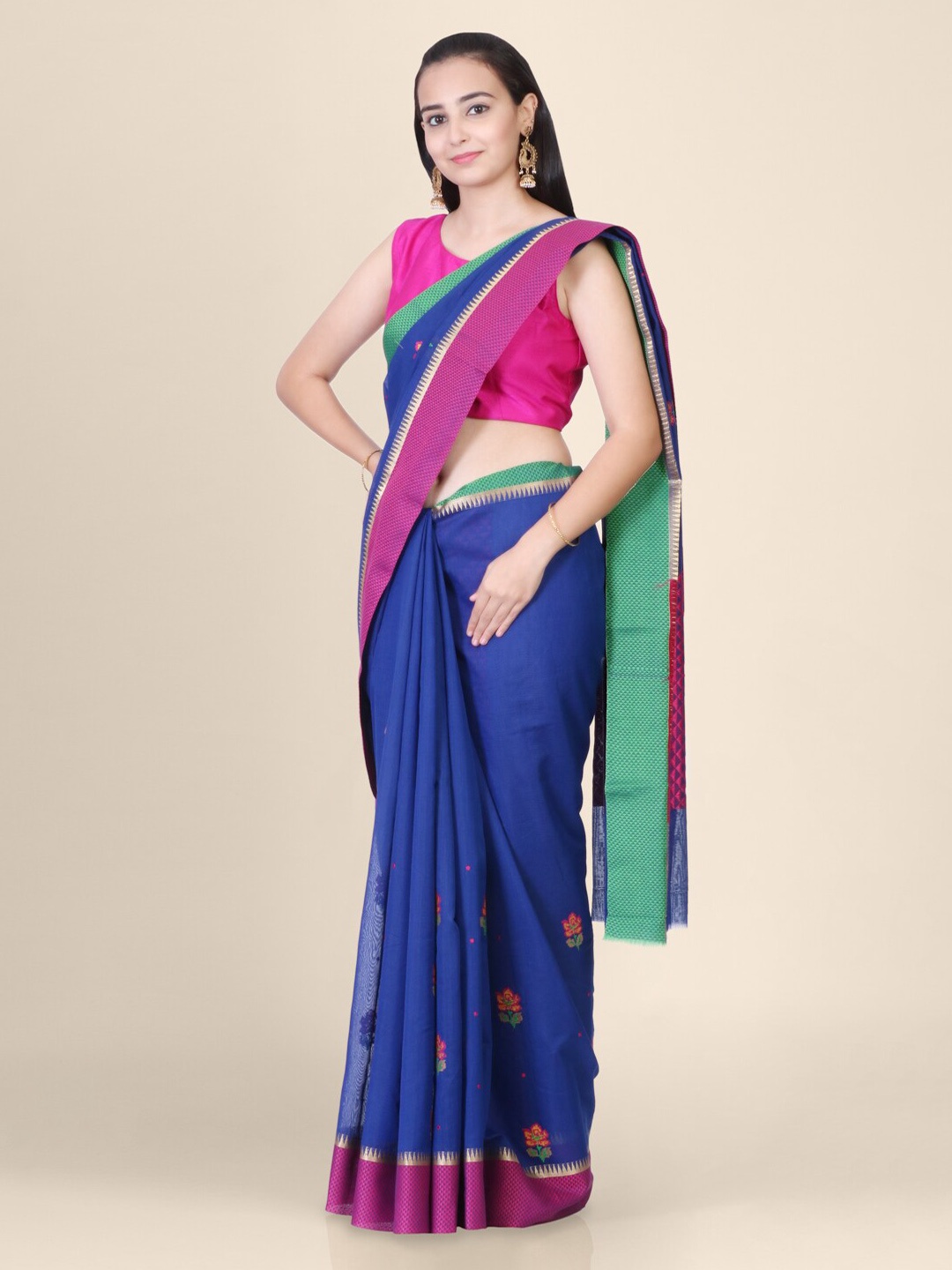 

Hastakala Blue & Pink Poly Silk Printed Handloom Kota Saree