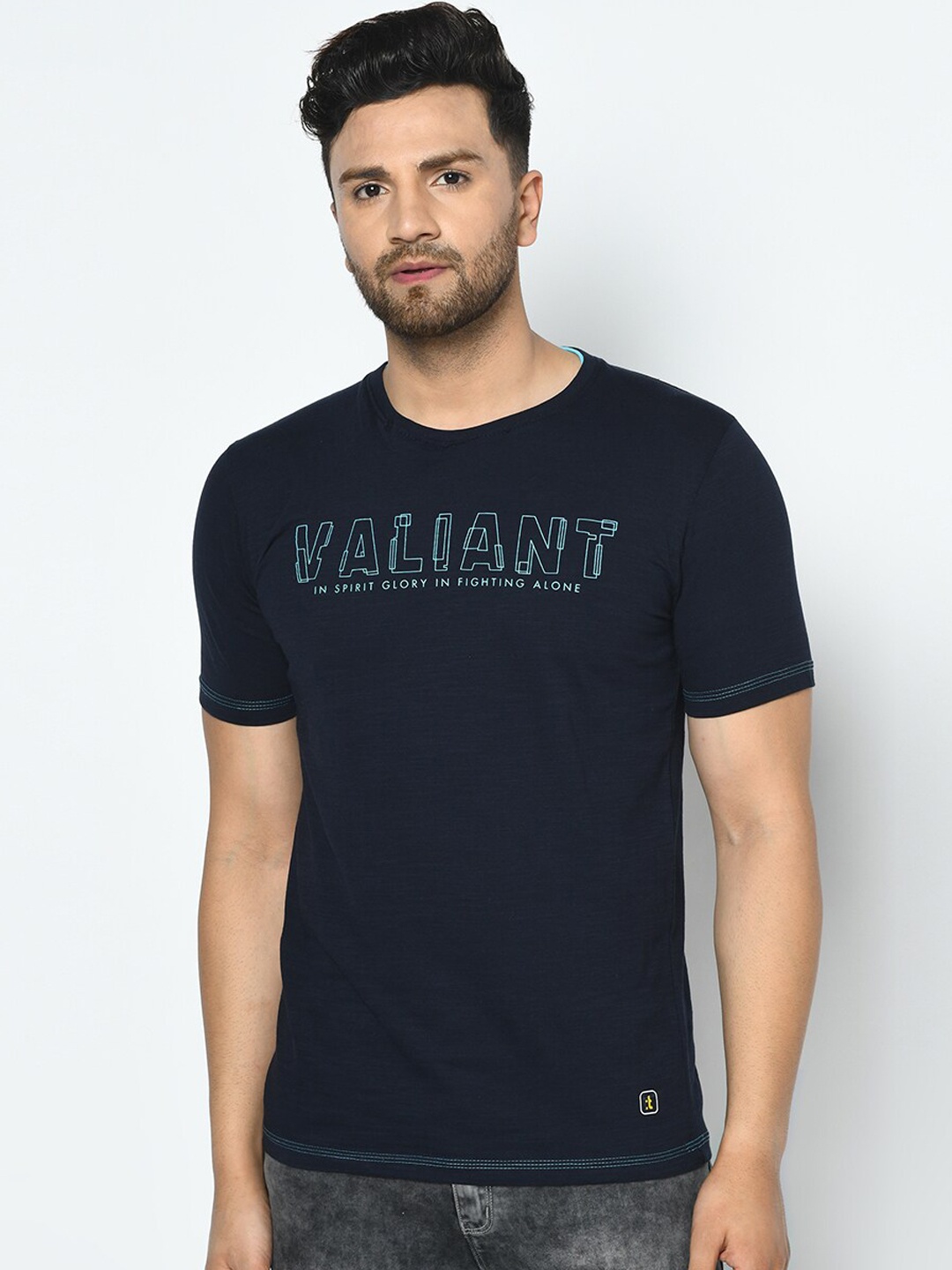 

Duke Men Blue Printed Round Neck T-shirt