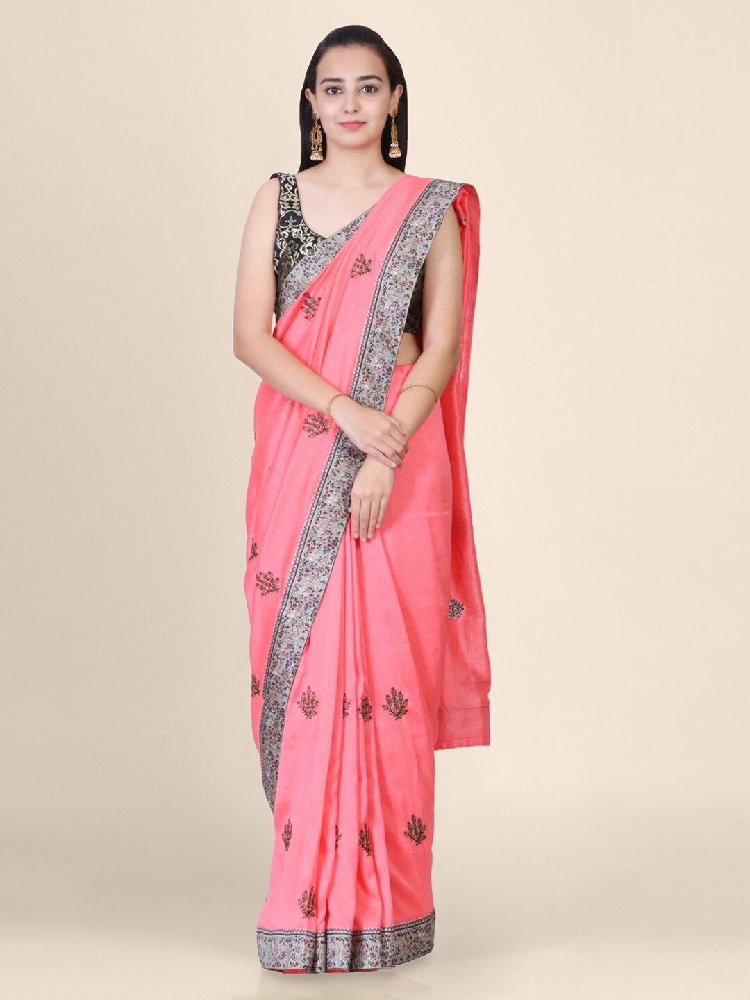 

Hastakala Pink Jute Silk Embroidered Handloom Banarasi Saree