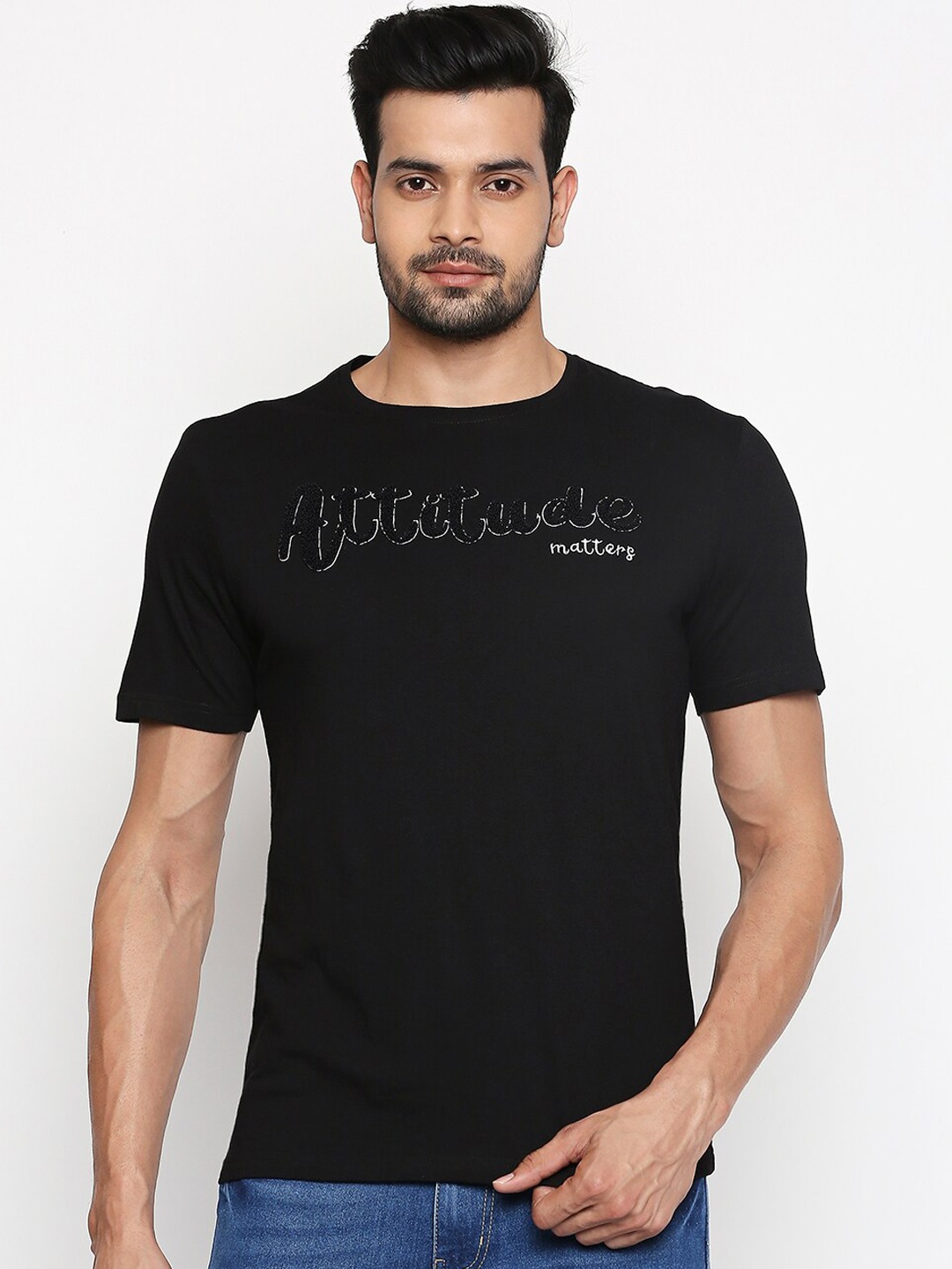 

People Men Black Printed Round Neck T-shirt