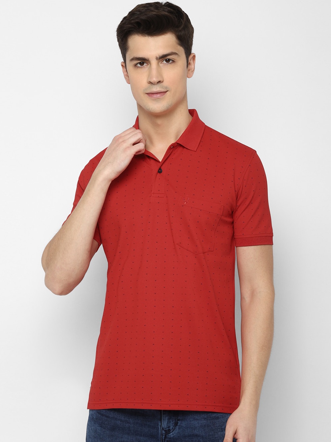 

Allen Solly Men Red Printed Polo Collar Pure Cotton T-shirt