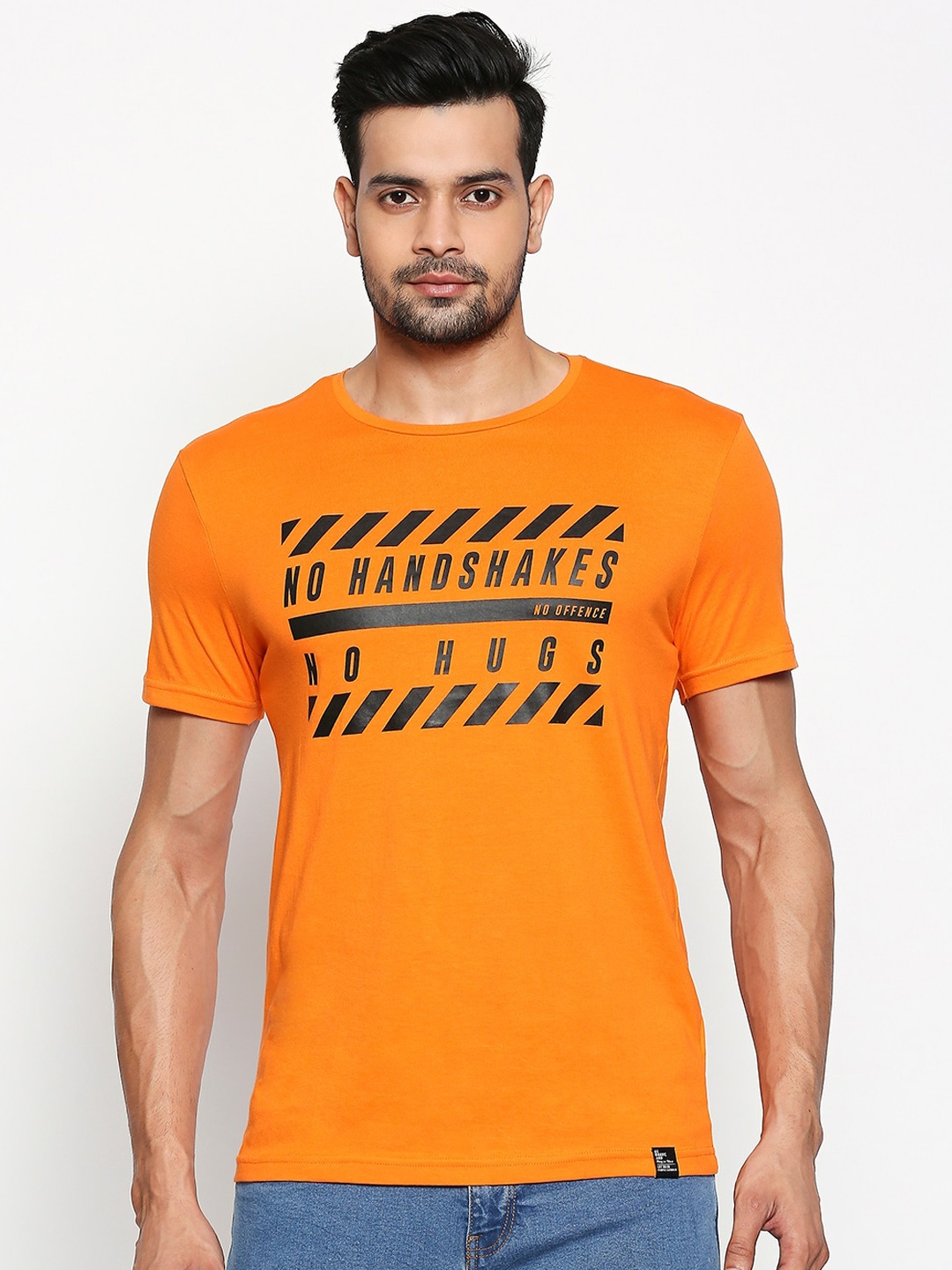 

People Men Orange Printed Round Neck T-shirt