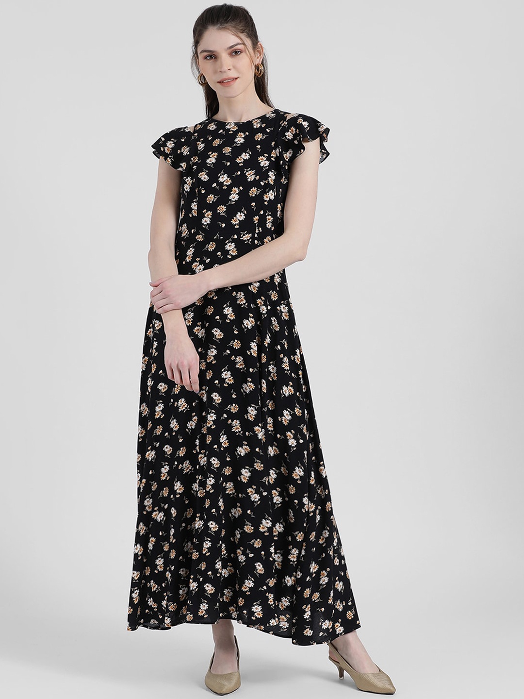 

Zink London Women Black Printed Maxi Dress