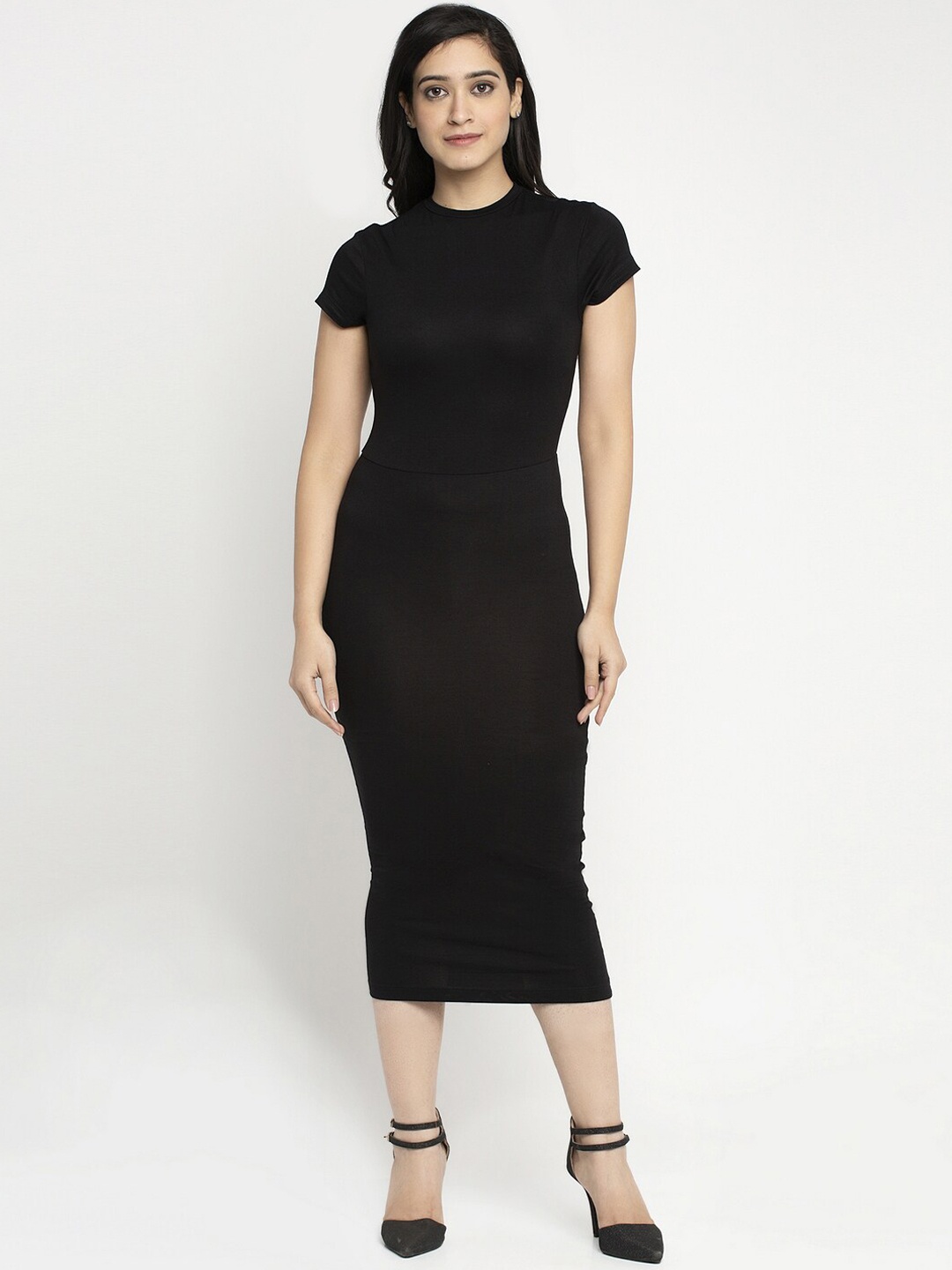 

DOOR74 Women Black Solid Bodycon Dress