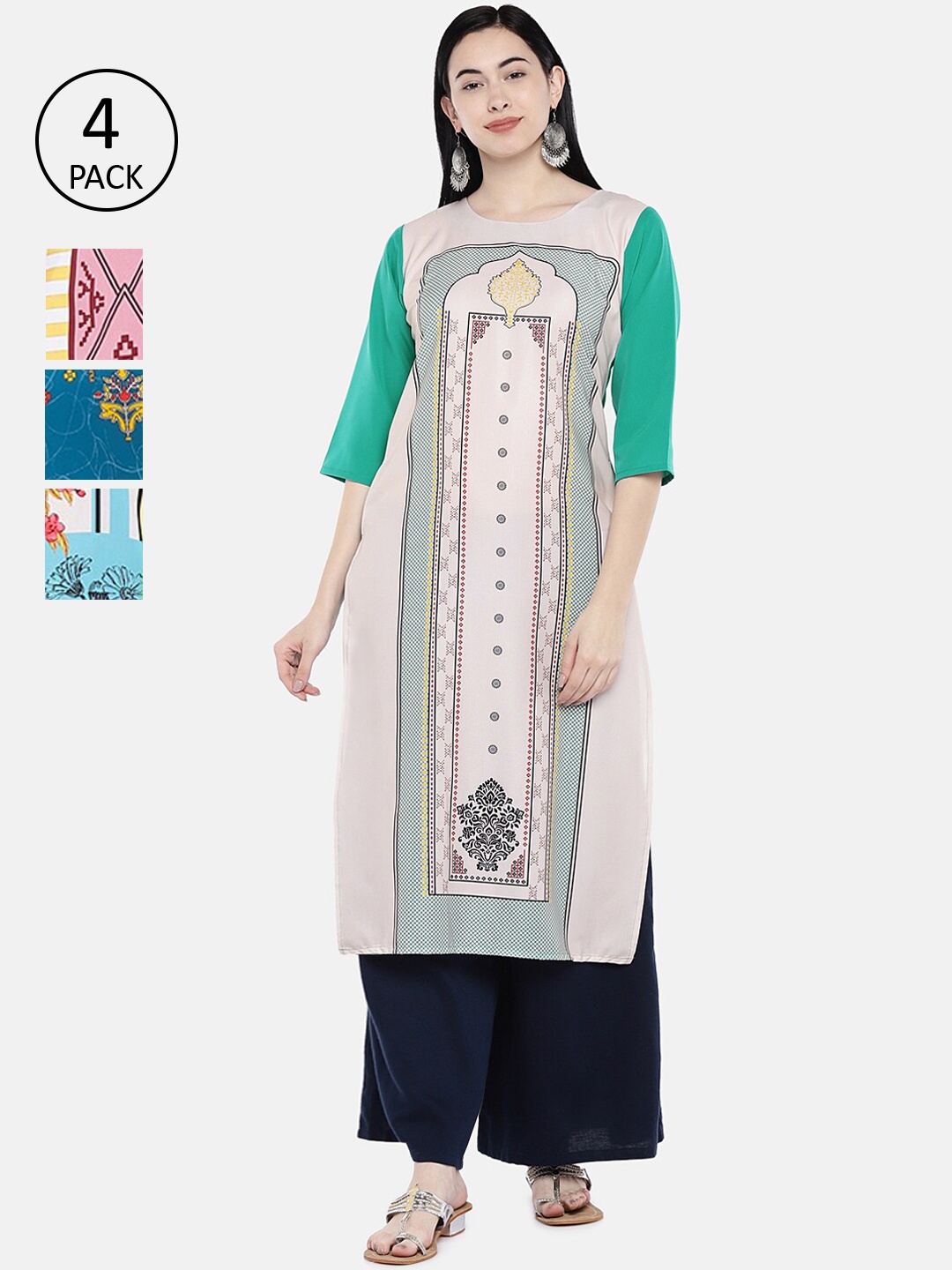 

7Threads Women Pack of 4 Multicoloured Printed Straight Kurtas, Multi