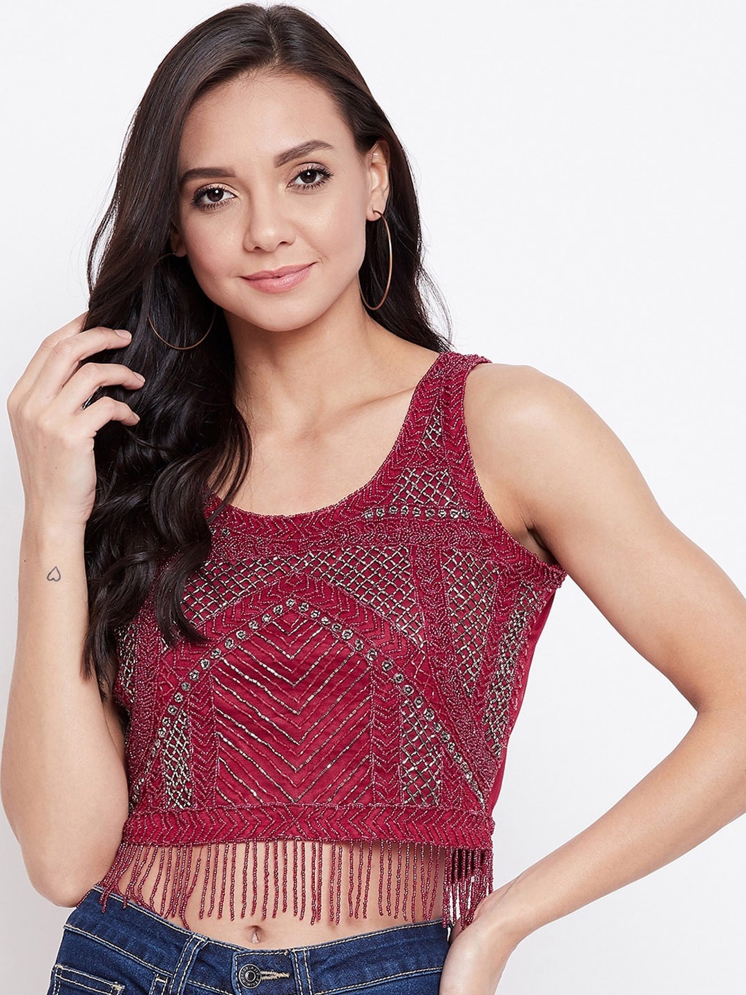 LE BOURGEOIS Women Maroon Printed Top