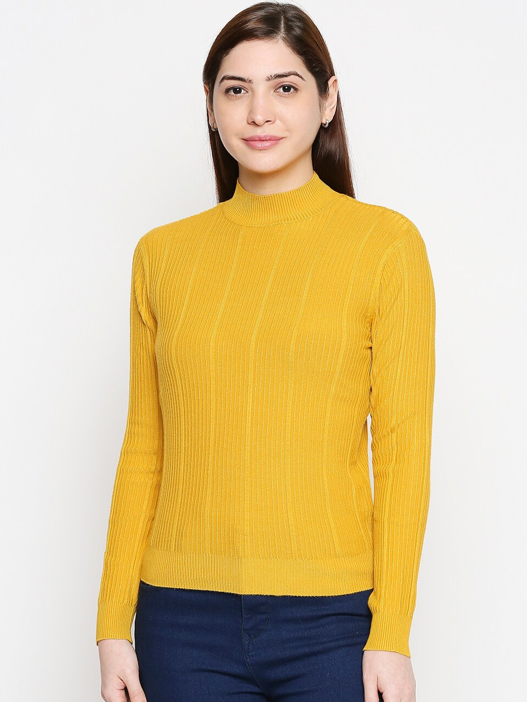 

Honey by Pantaloons Women Mustard Yellow Ribbed Pullover Sweater