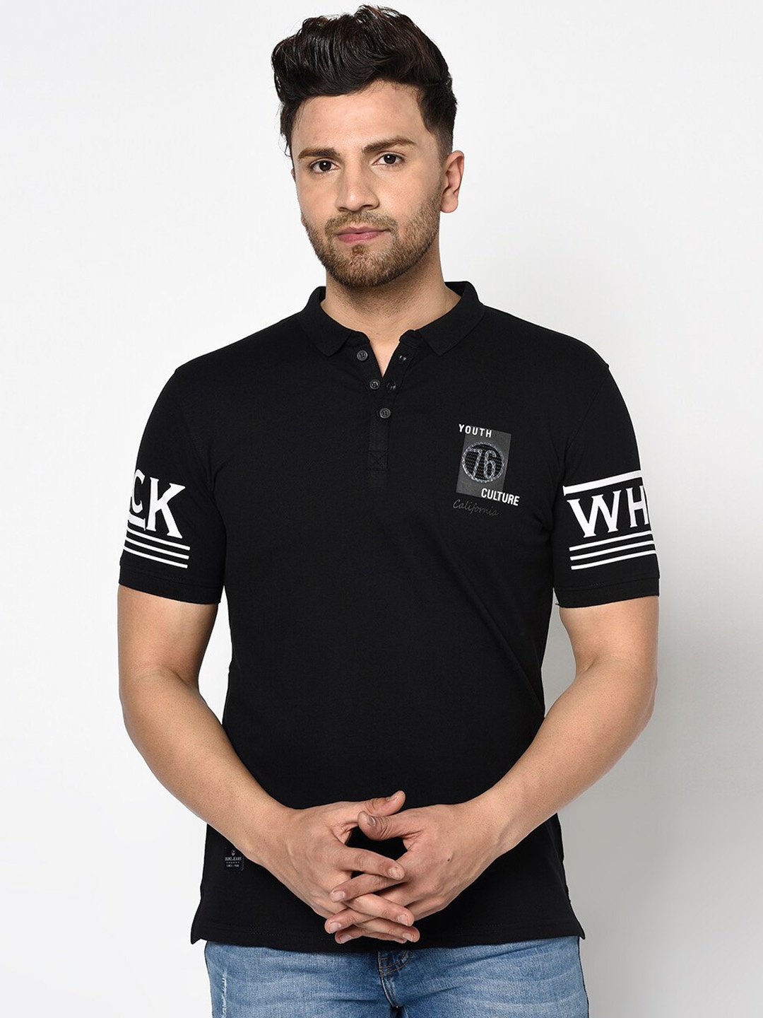 

Duke Men Black Solid Polo Collar Cotton T-shirt