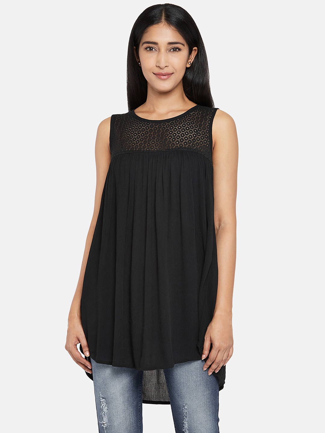 

People Women Black Solid Tunic