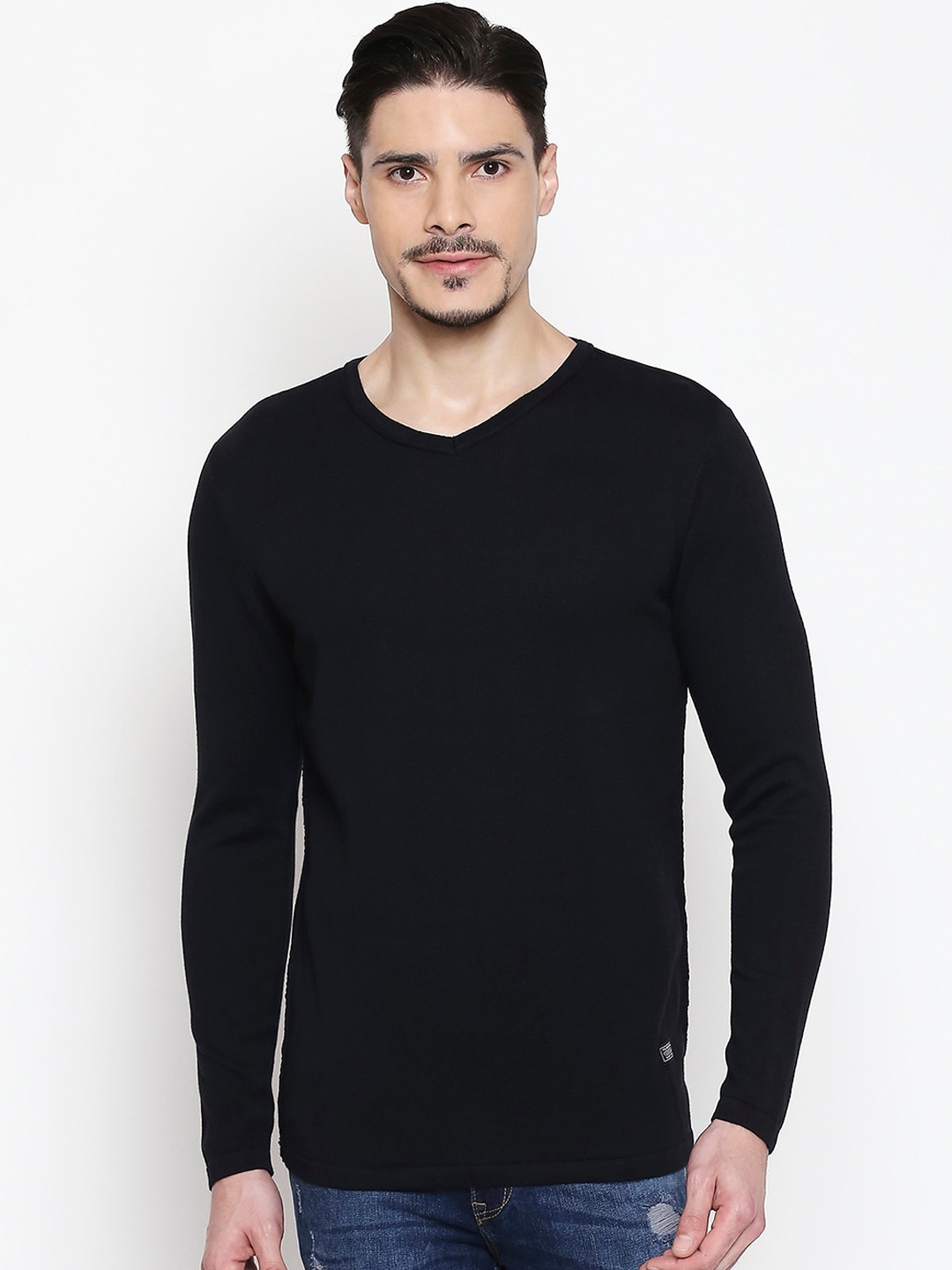 

Mufti Men Black Self Design Pullover Sweater