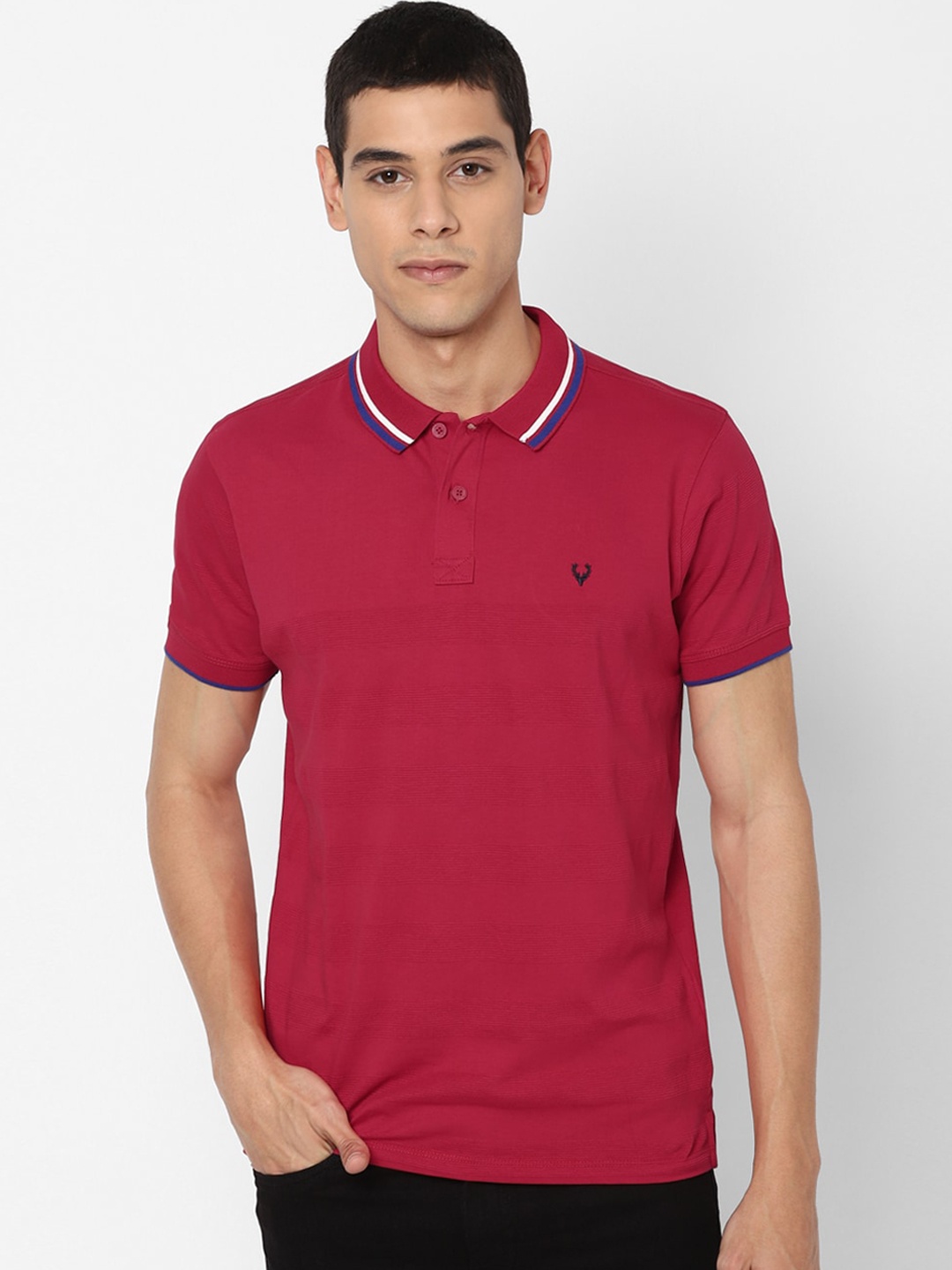 

Allen Solly Sport Men Red Solid Polo Collar Pure Cotton T-shirt