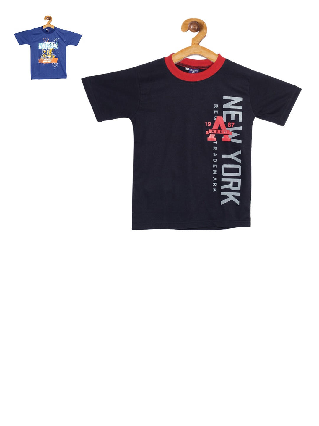

SWEET ANGEL Boys Charcoal Printed Round Neck T-shirt
