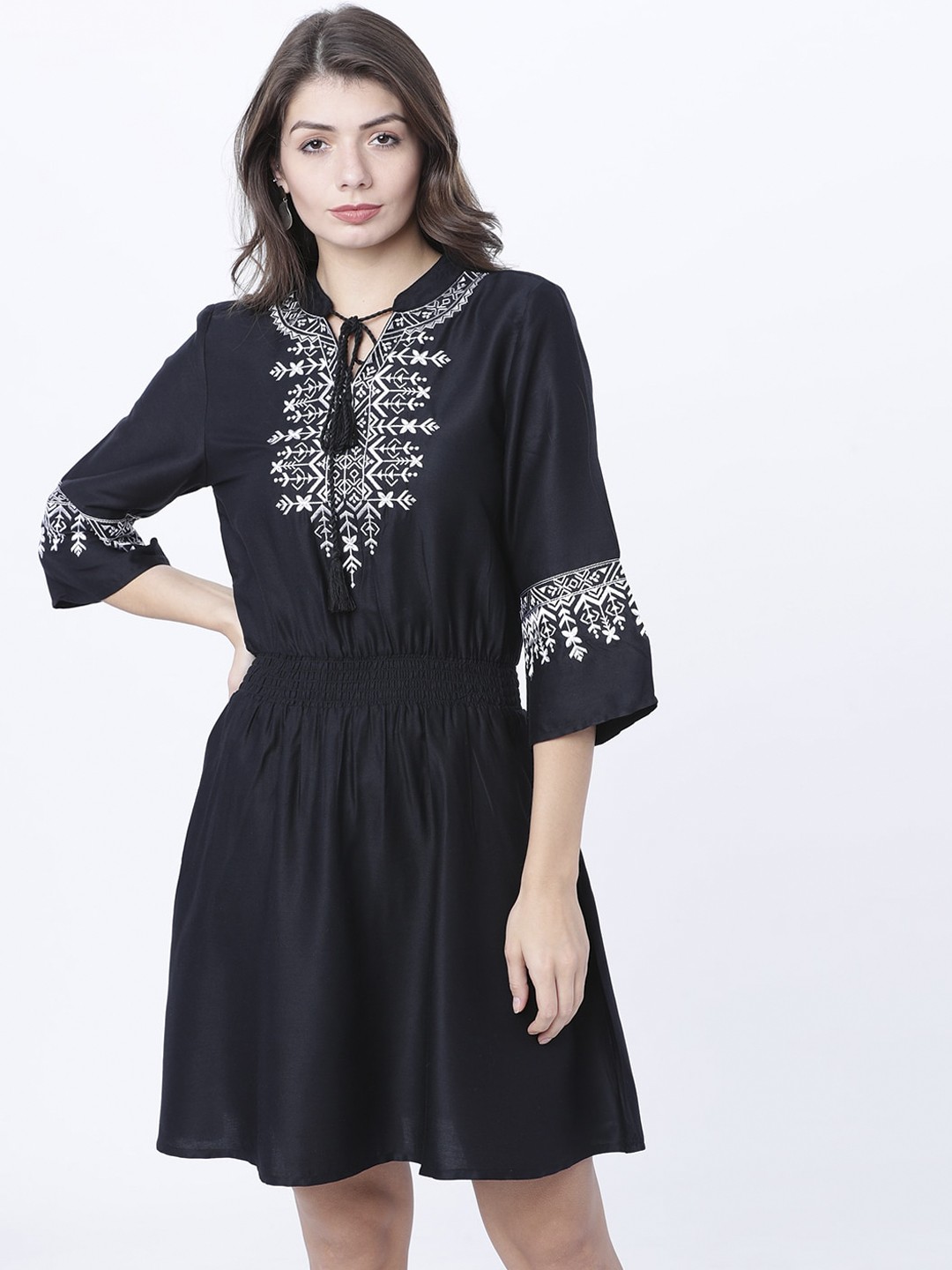 

Tokyo Talkies Women Black Solid Fit and Flare Dress