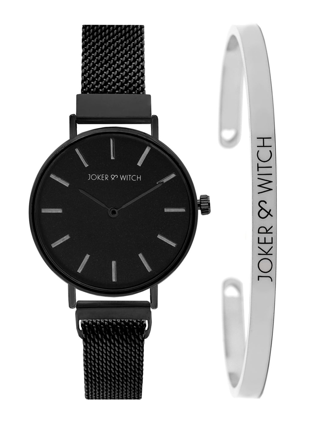 

JOKER & WITCH Women Black & Silver Toned Black Knight Watch & Bracelet Gift Set