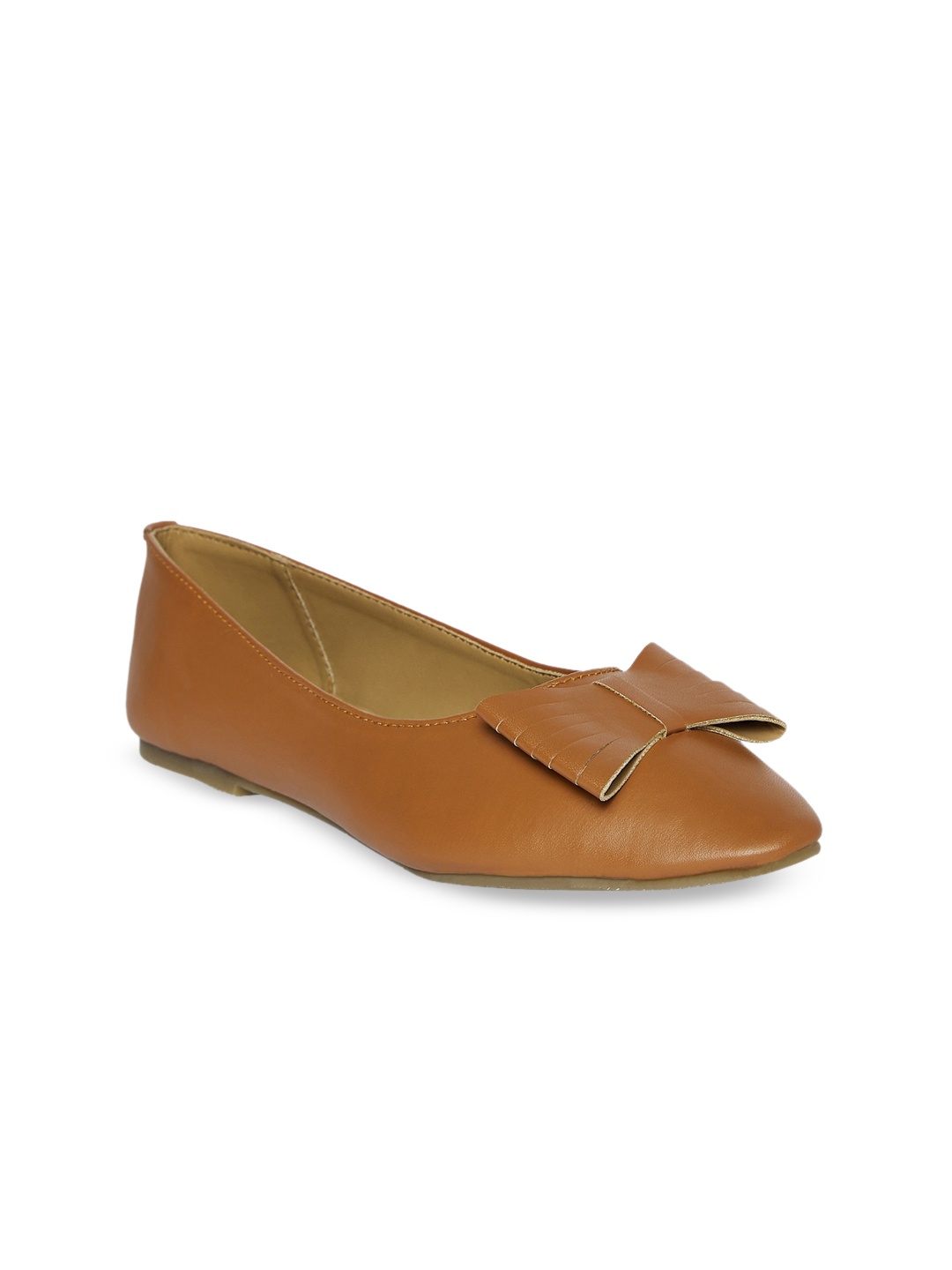 

People Women Brown Solid Leather Ballerinas