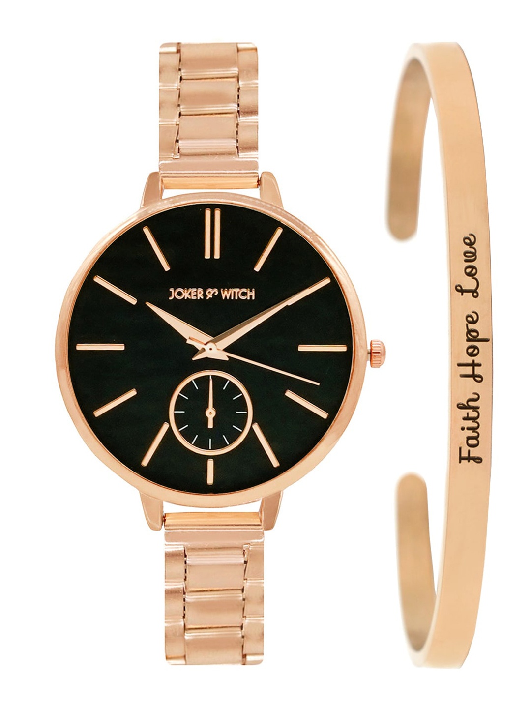 

JOKER & WITCH Women Black & Rose Gold-Toned Fairy Light Watch & Bracelet Gift Set