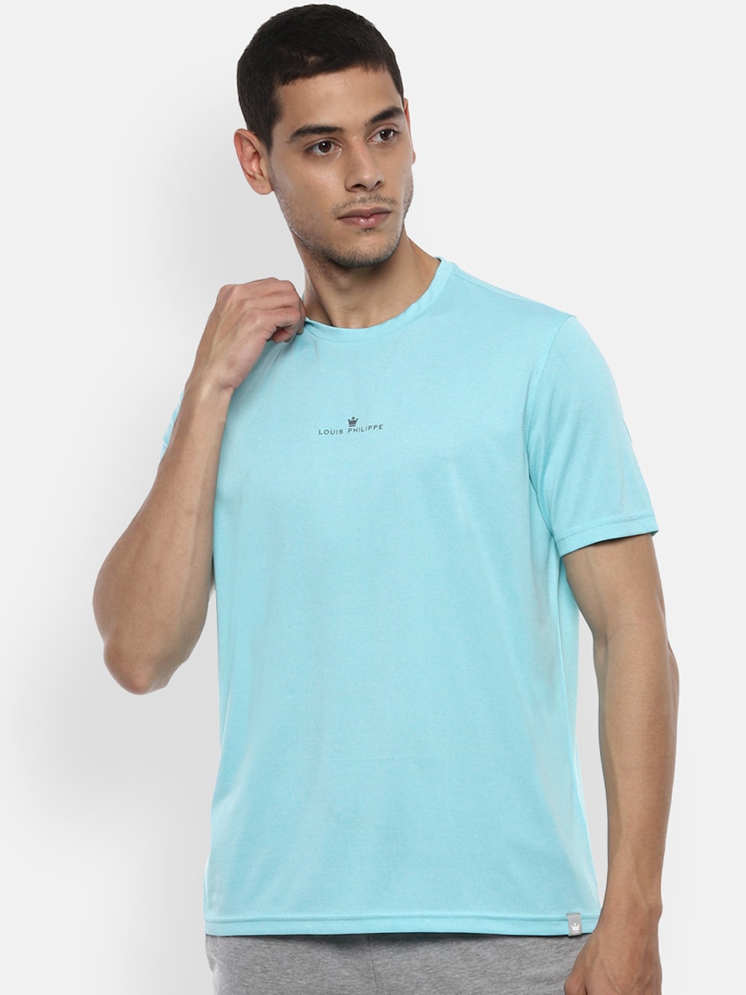 

Louis Philippe ATHPLAY Men Turquoise Blue Solid Round Neck T-shirt