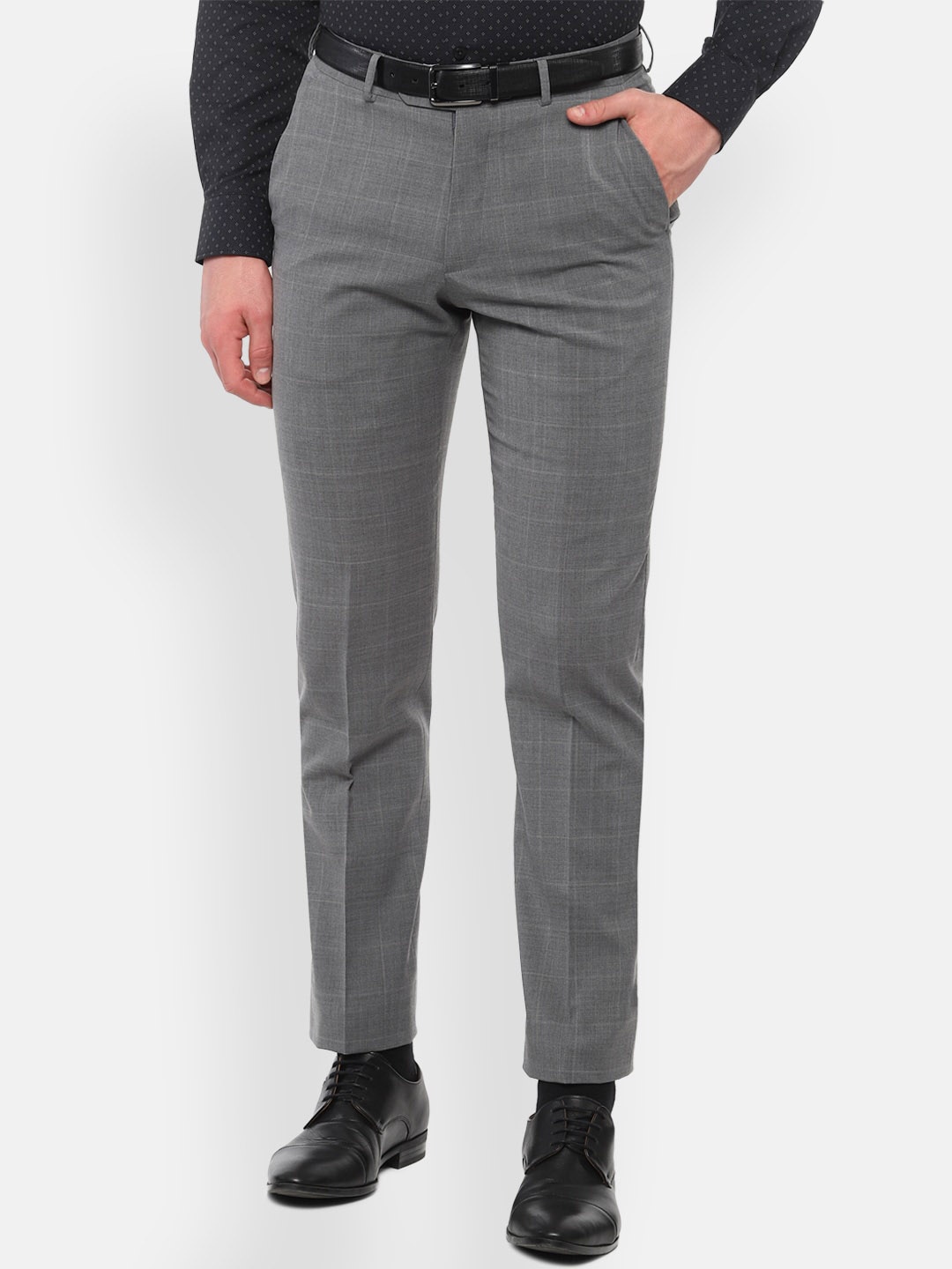 

Luxure by Louis Philippe Men Grey Slim Fit Checked Formal Trousers