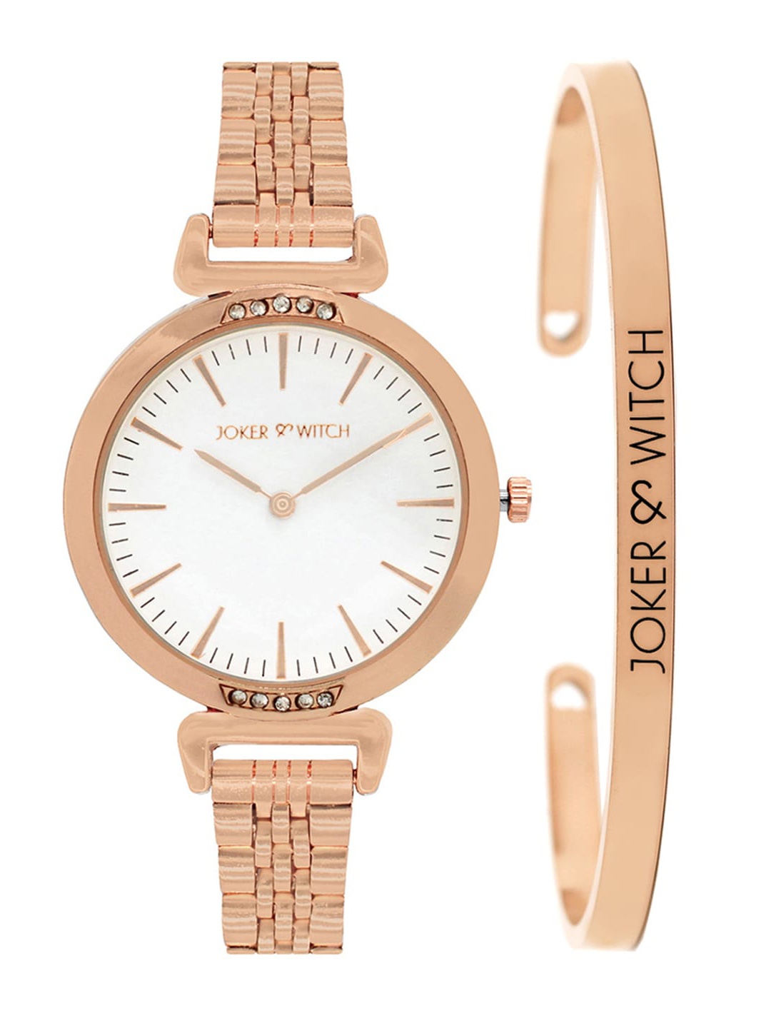 

JOKER & WITCH Women White & Rose-Gold Toned French Watch With Bracelet Gift Set