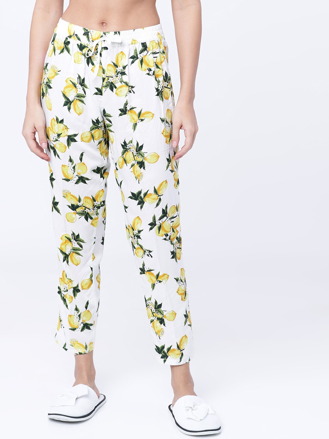 

Tokyo Talkies Women White & Yellow Printed Lounge Pants