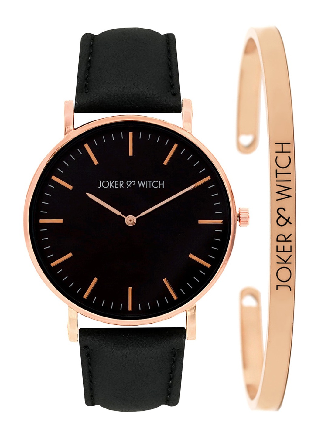 

JOKER & WITCH Women Black & Rose-Gold Toned Midnight Beauty Watch With Bracelet Gift Set JWBS222